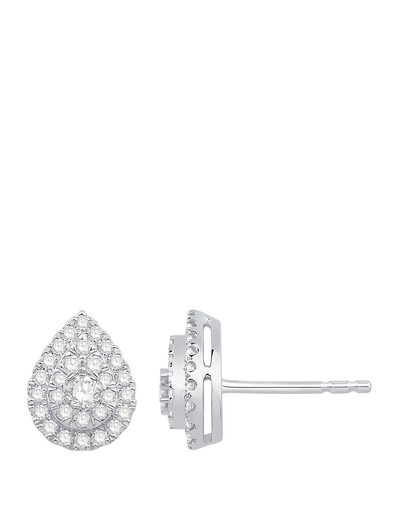 Image 1 of 3 of Ernest Jones 050Ct Diamond Cluster Pear Shaped Earrings - Platinum