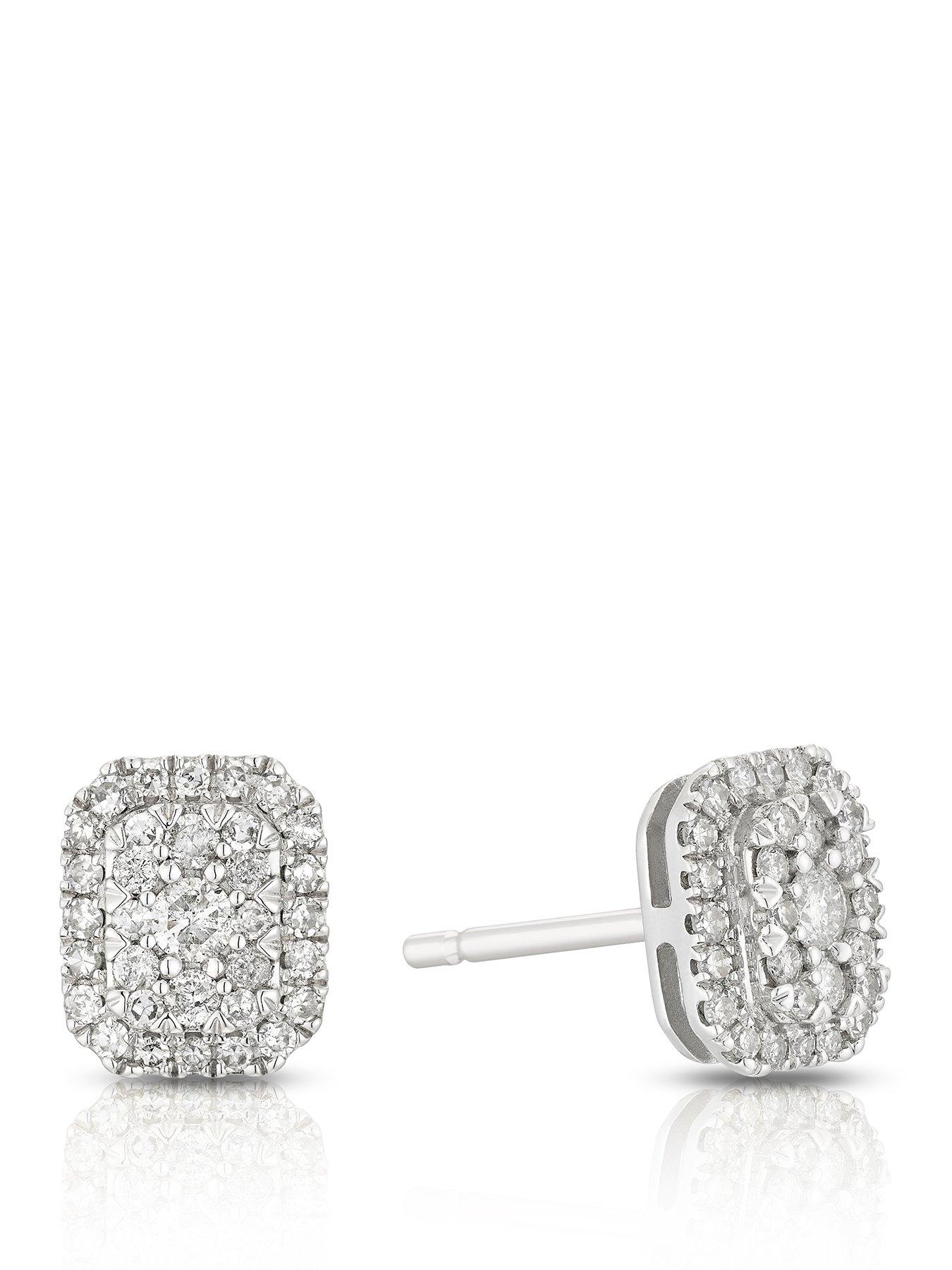 H. Samuel 9Ct 033Ct Diamond Rectangle Cluster Stud Earrings - White Gold