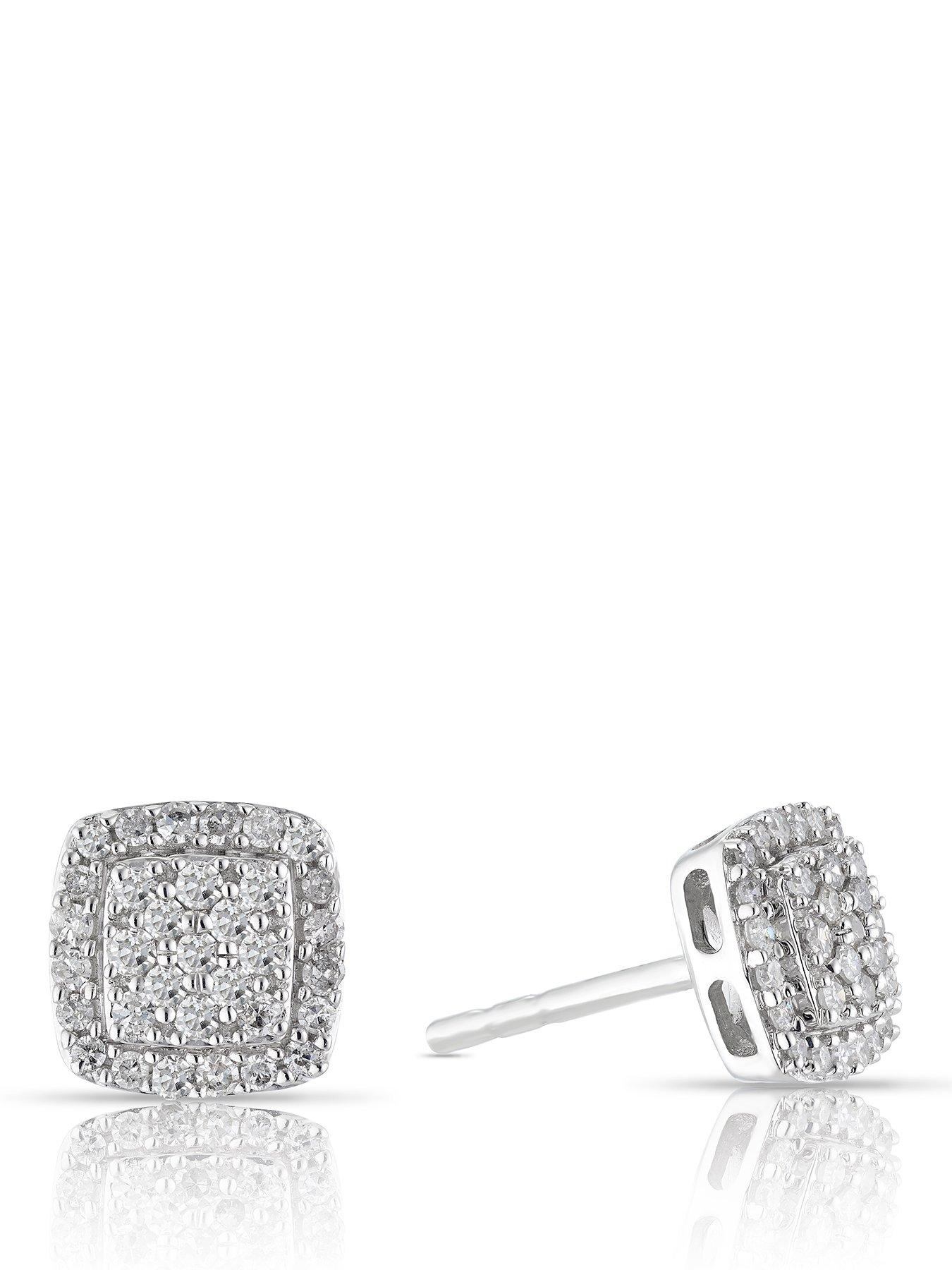  image of h-samuel-9ct-025ct-diamond-cushion-cluster-stud-earrings-white-gold