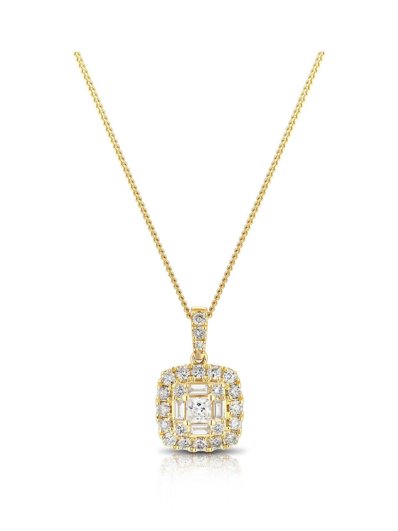 Ernest Jones 9Ct 050Ct Diamond Cushion Cluster Pendant Necklace - Gold