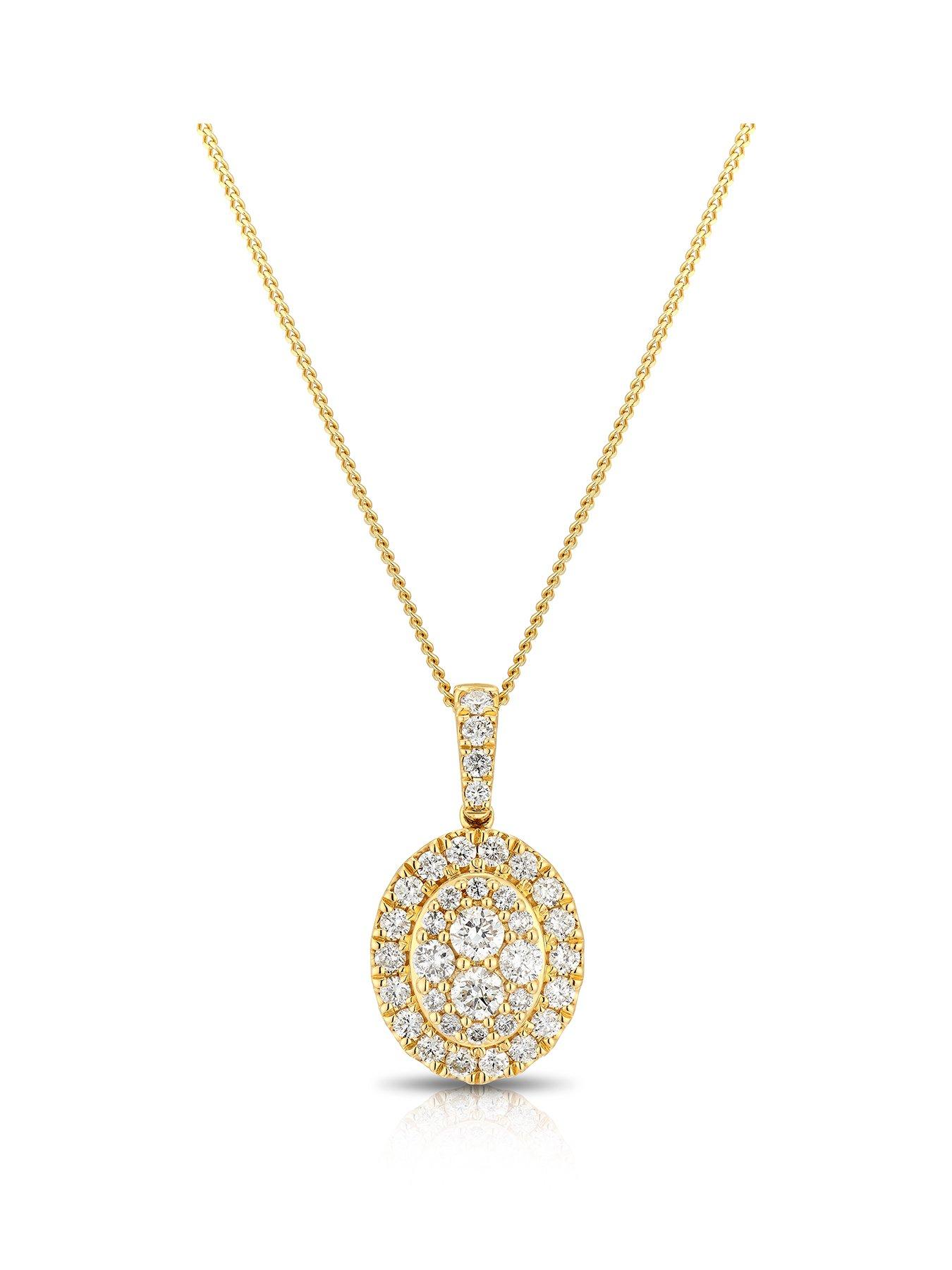 Ernest Jones 9Ct 050Ct Diamond Oval Cluster Pendant Necklace - Gold