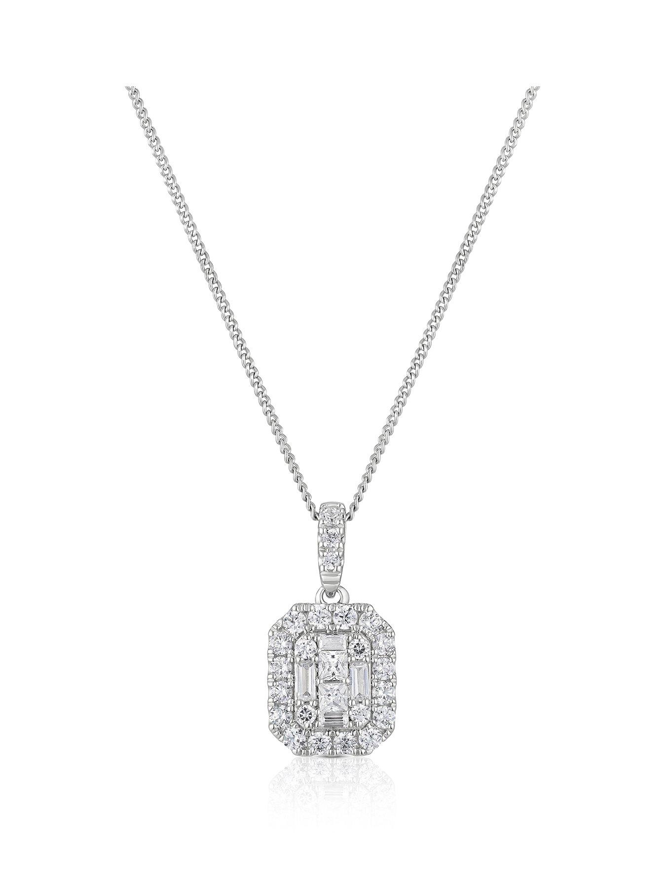 front image of ernest-jones-050ct-diamond-emerald-shaped-pendant-platinum