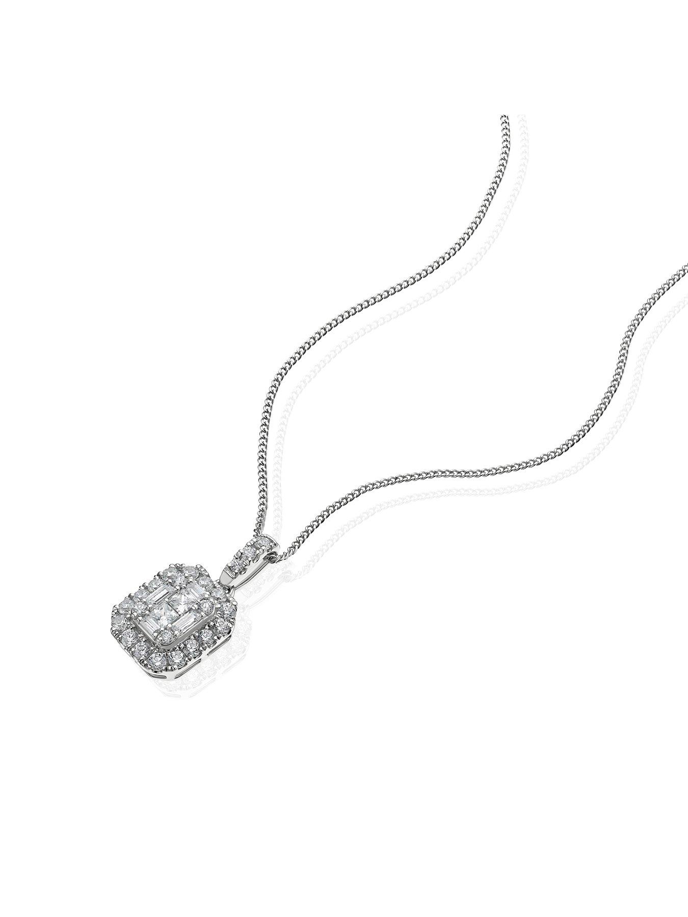  image of ernest-jones-050ct-diamond-emerald-shaped-pendant-platinum