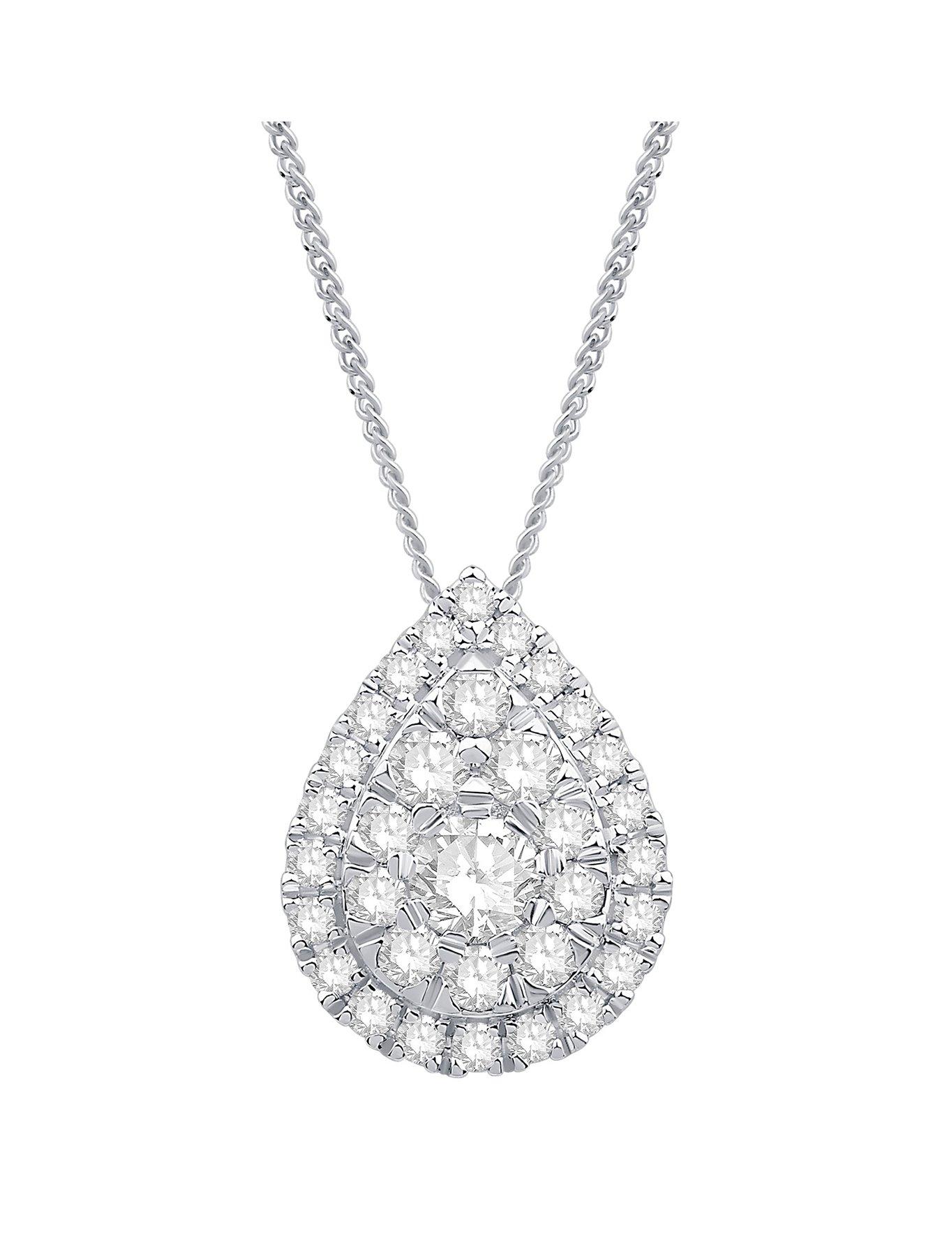 Ernest Jones 050Ct Diamond Cluster Pear Shaped Pendant - Platinum