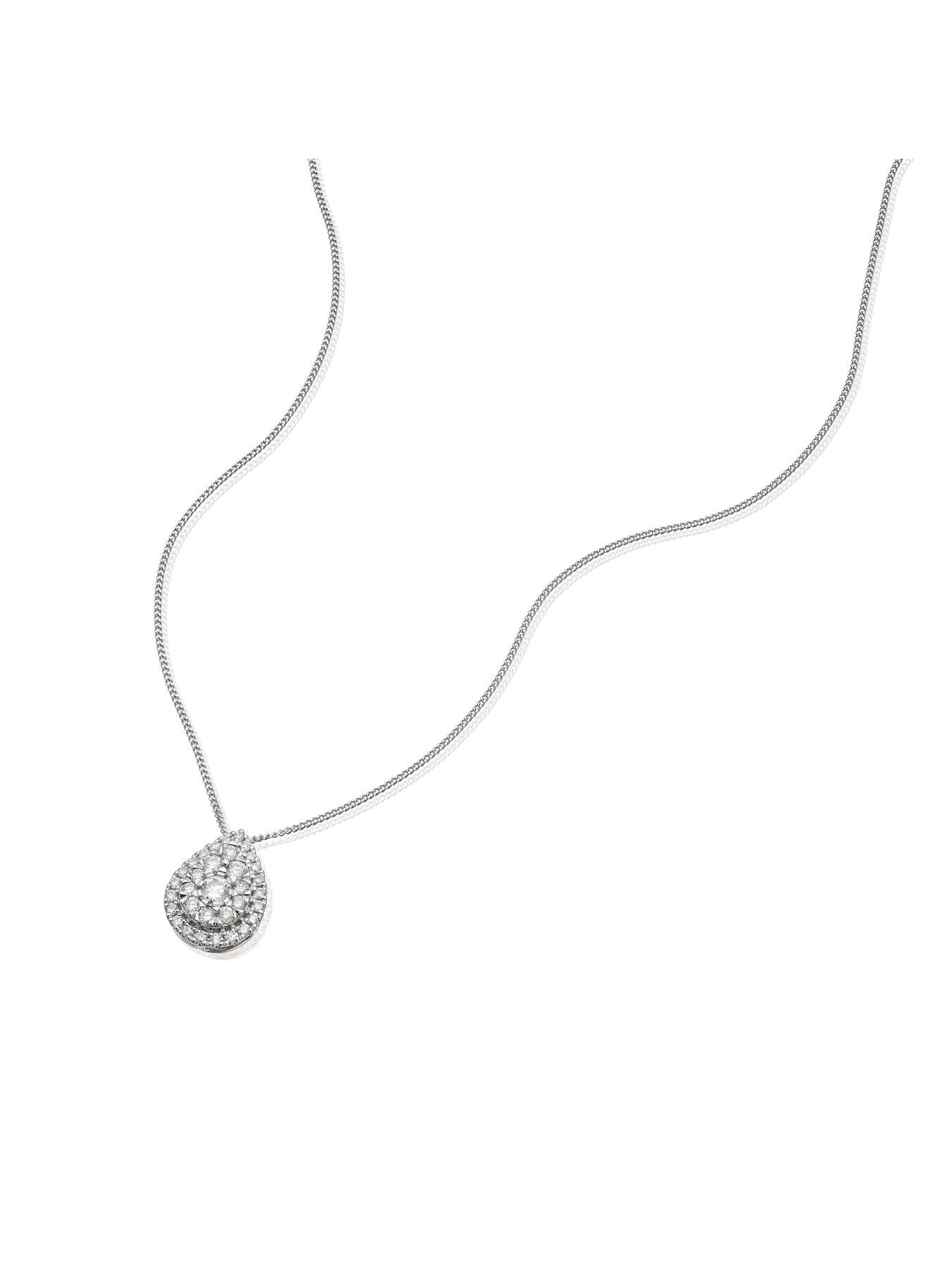  image of ernest-jones-050ct-diamond-cluster-pear-shaped-pendant-platinum