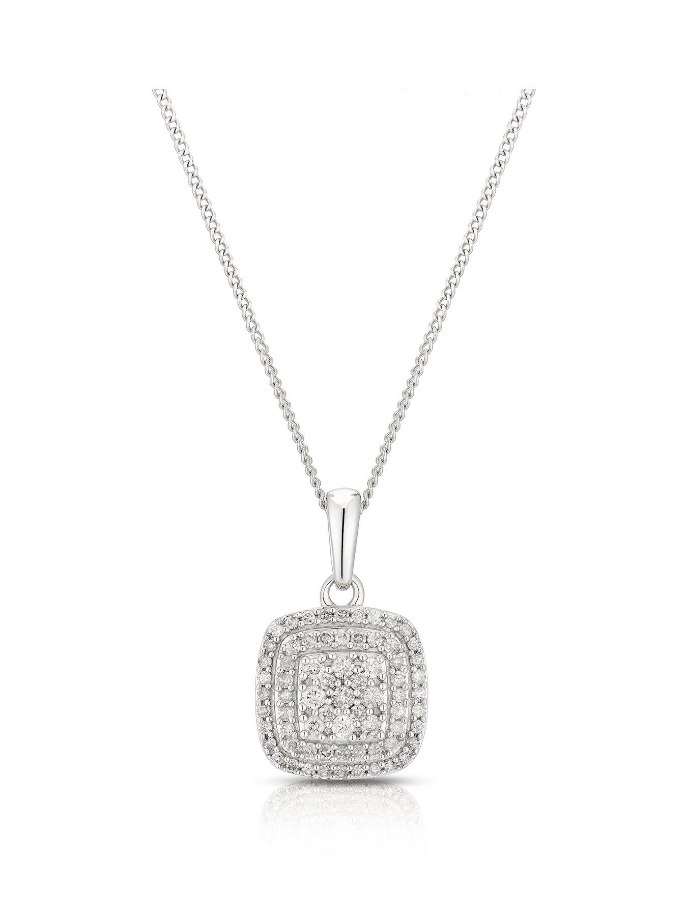  image of h-samuel-9ct-025ct-diamond-cushion-cluster-pendant-necklace-white-gold