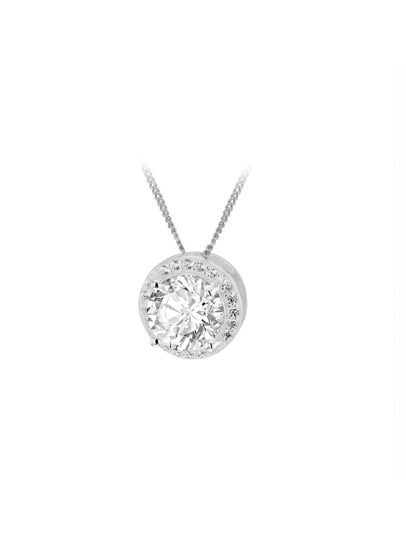Image 3 of 5 of Ernest Jones Sterling Silver Cubic Zirconia Round Halo Earring &amp; Pendant Jewellery Set - One Colour