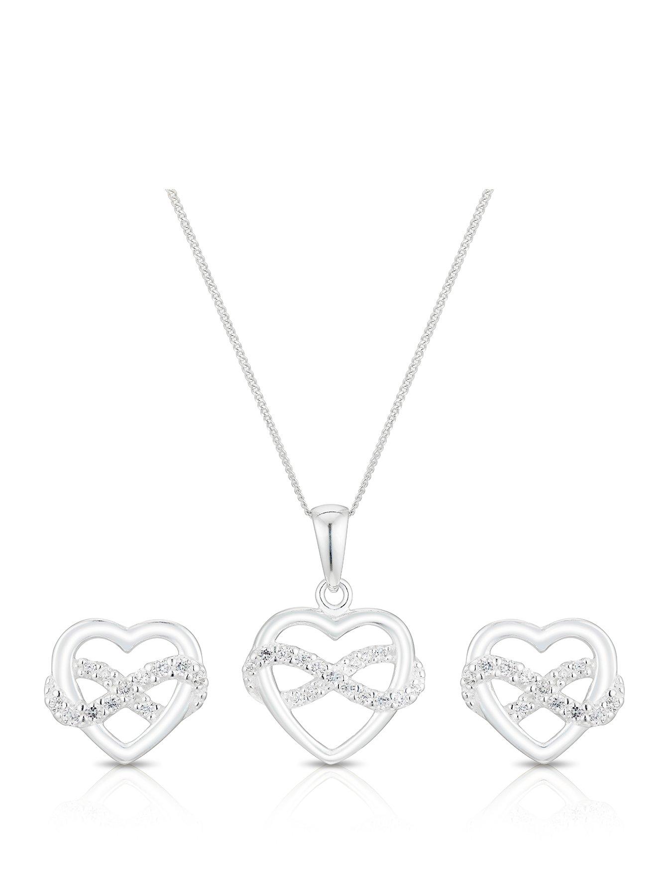  image of h-samuel-sterling-silver-heart-cubic-zirconia-infinity-pendant-amp-earrings-set