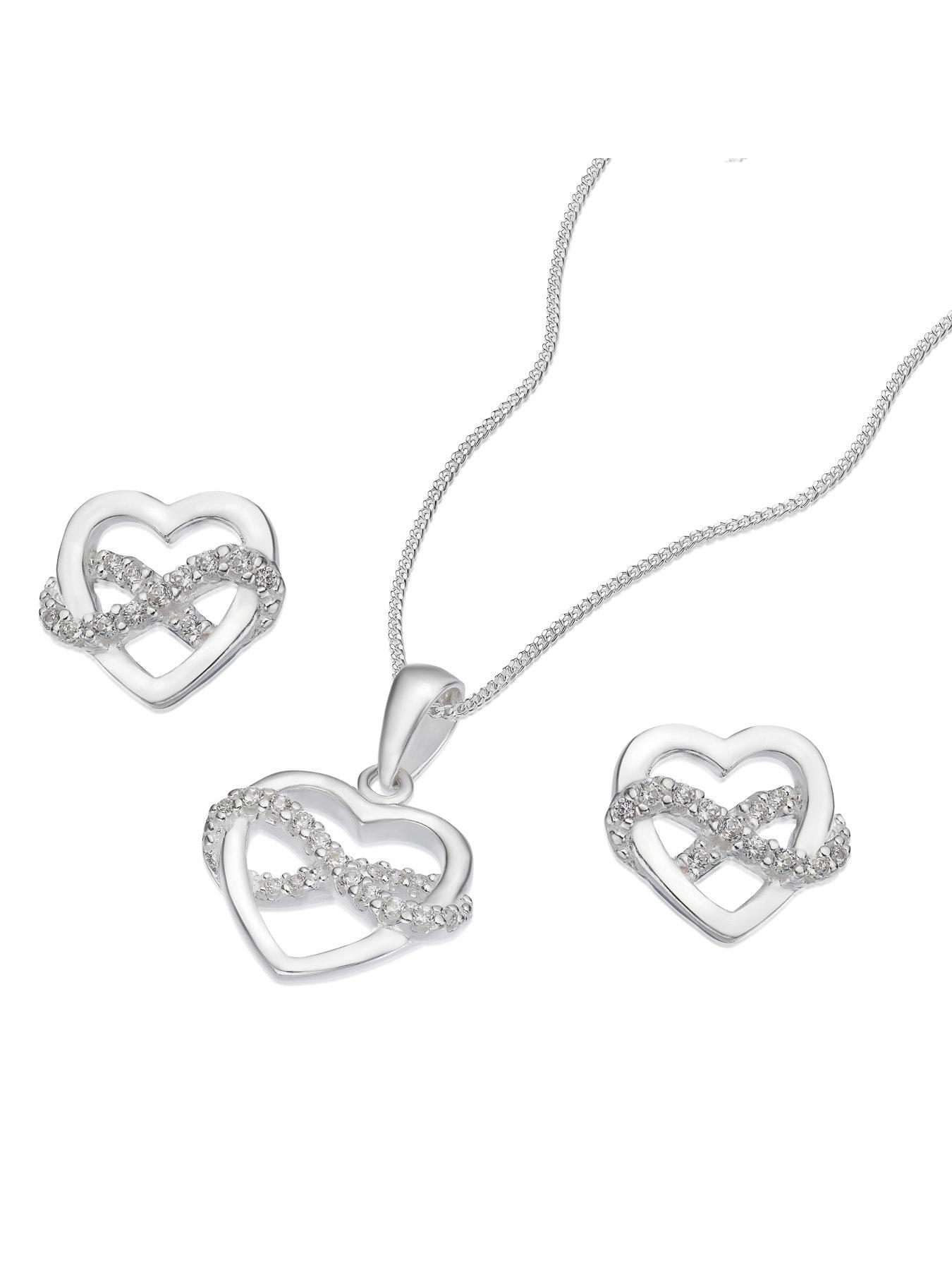  image of h-samuel-sterling-silver-heart-cubic-zirconia-infinity-pendant-amp-earrings-set