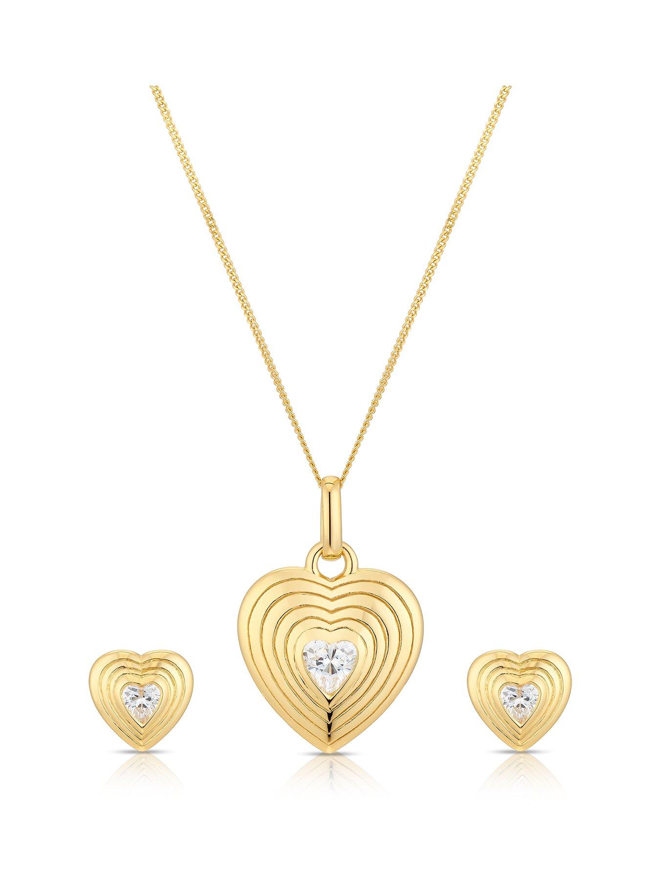  image of h-samuel-sterling-silver-gold-plated-heart-cubic-zirconia-pendant-amp-earrings-set