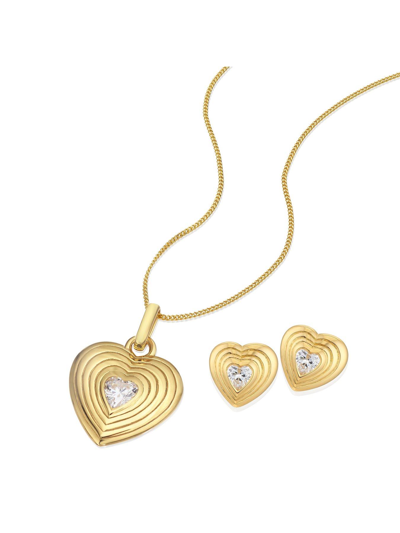 image of h-samuel-sterling-silver-gold-plated-heart-cubic-zirconia-pendant-amp-earrings-set
