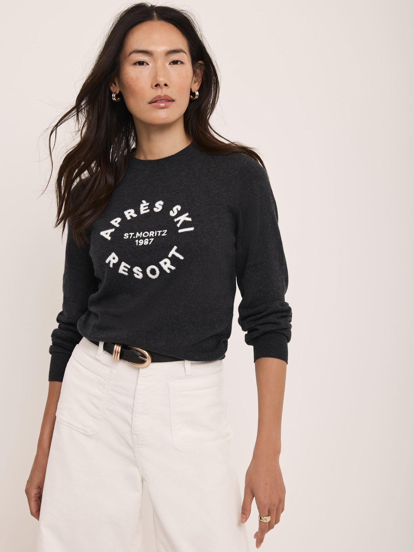 Image 1 of 6 of Mint Velvet Graphic Apres Jumper - Charcoal