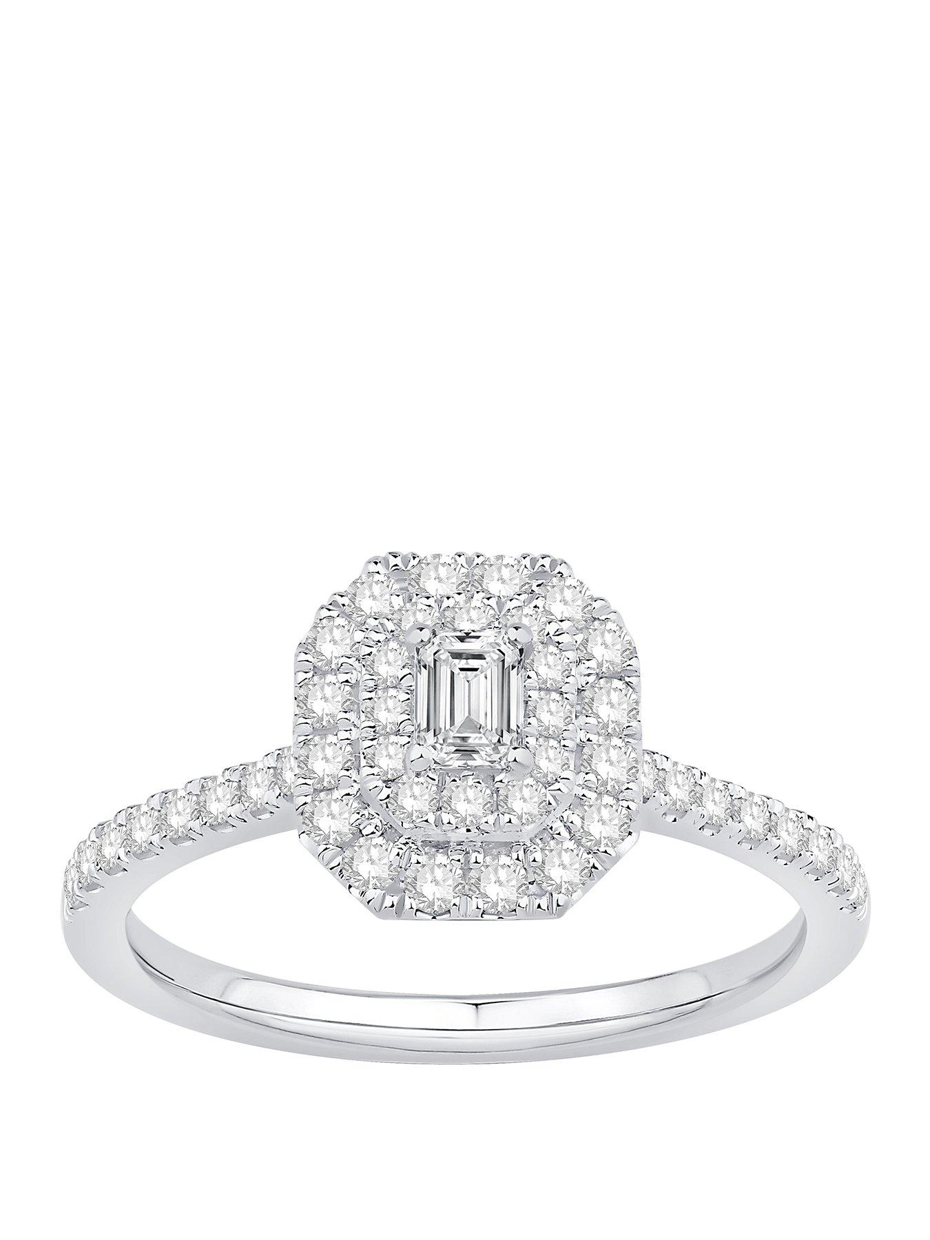 Ernest Jones Engagement Ring Platinum Emerald Shaped Halo 0.50ct Diamond Ring