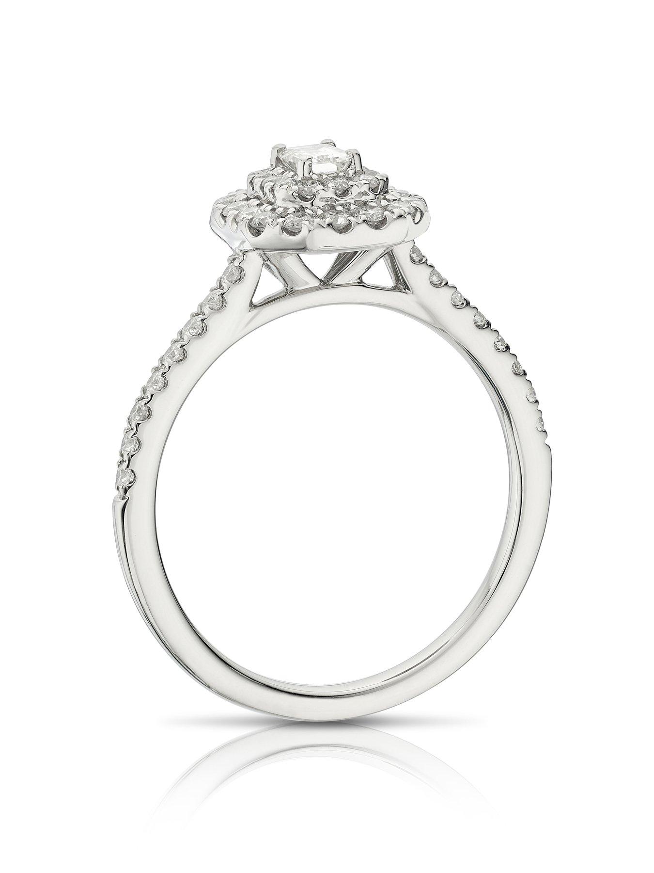 Image 3 of 5 of Ernest Jones Engagement Ring Emerald Shaped Halo 0.50Ct Diamond Ring - Platinum