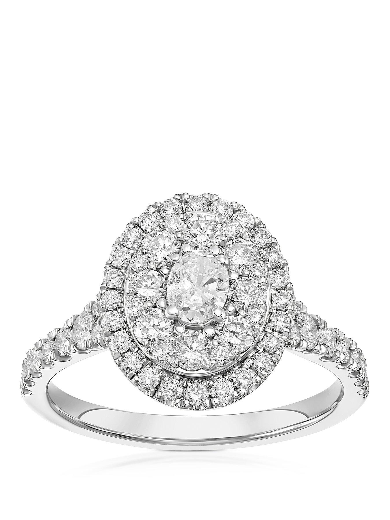 Ernest Jones Engagement Ring Oval Shaped Double Halo 1Ct Diamond Ring - Platinum