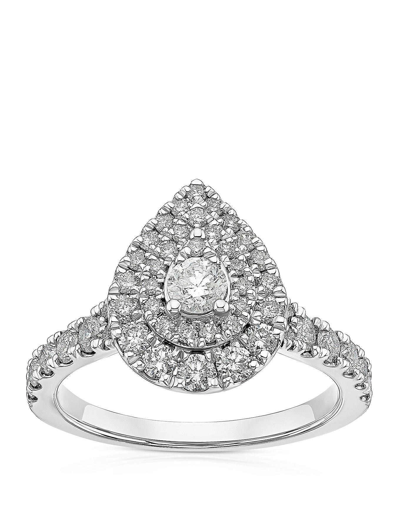 Ernest Jones Engagement Ring Platinum Pear Shaped Halo 1ct Diamond Ring