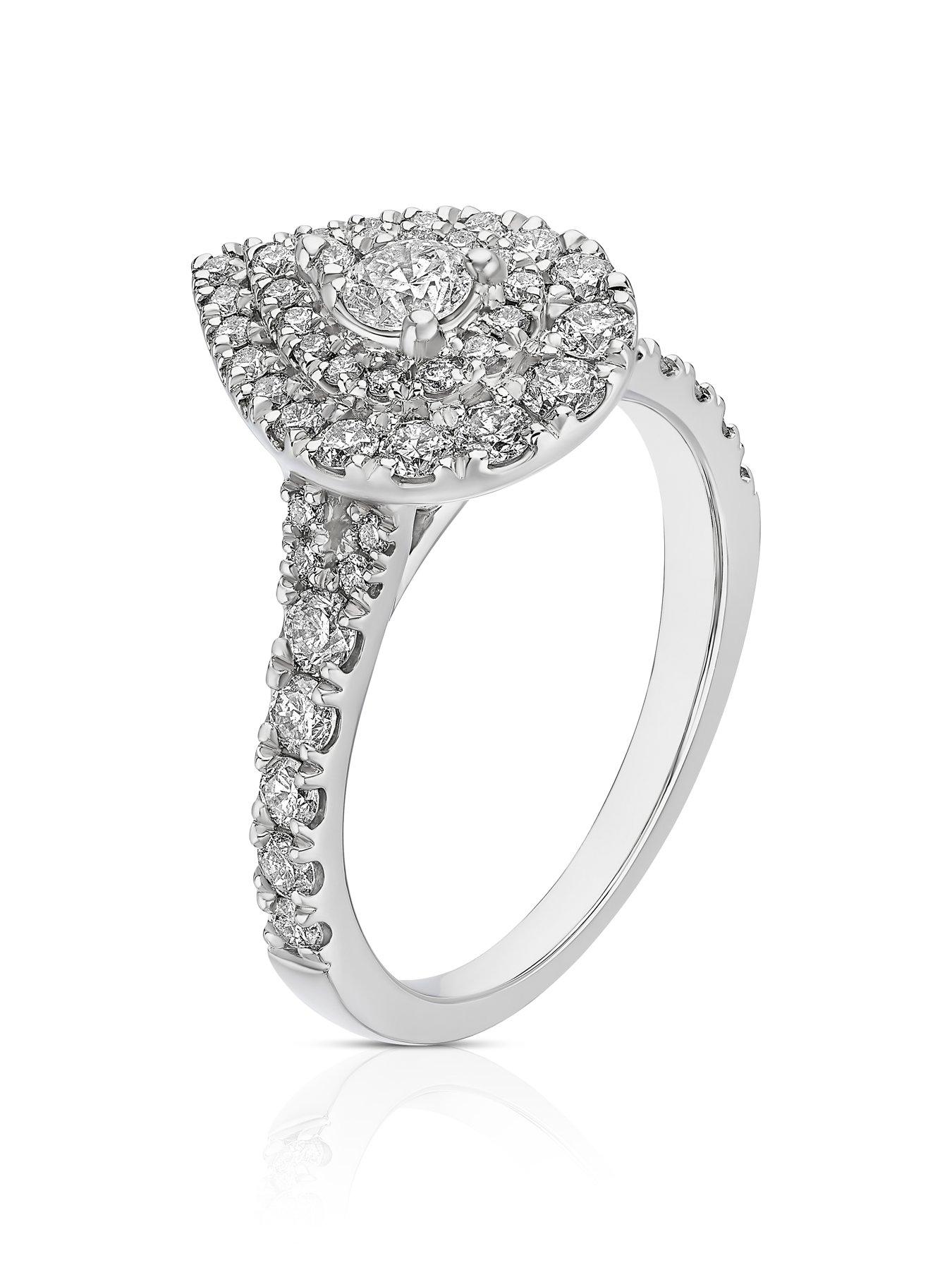  image of ernest-jones-engagement-ring-pear-shaped-halo-1ct-diamond-ring-platinum