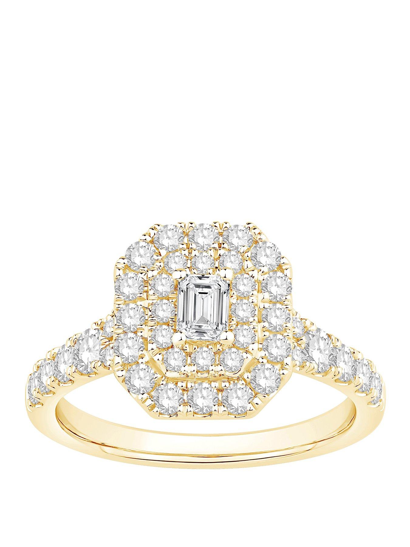 Ernest Jones Engagement Ring 14ct Yellow Gold Cushion Shaped Halo 1ct Diamond Ring