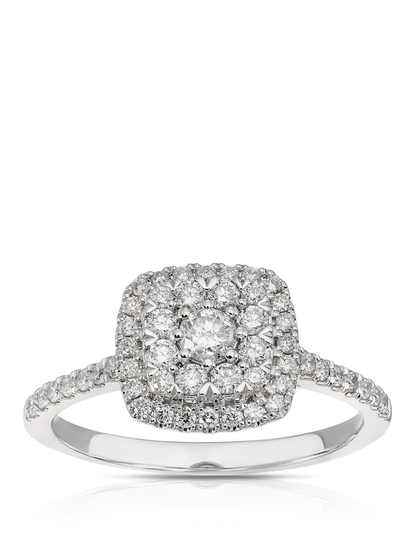 ernest-jones-engagement-ring-cushion-shaped-cluster-050ct-diamond-ring-platinum