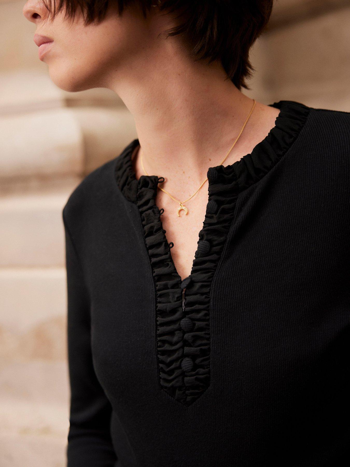 Image 4 of 6 of Mint Velvet Ribbed Henley Top - Black