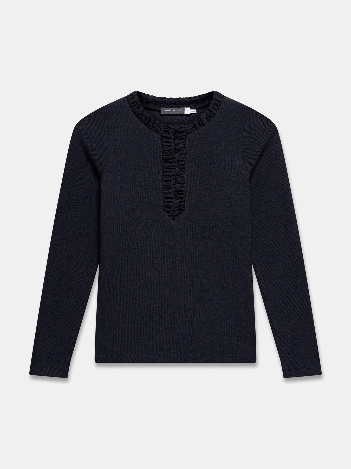 Image 5 of 6 of Mint Velvet Ribbed Henley Top - Black