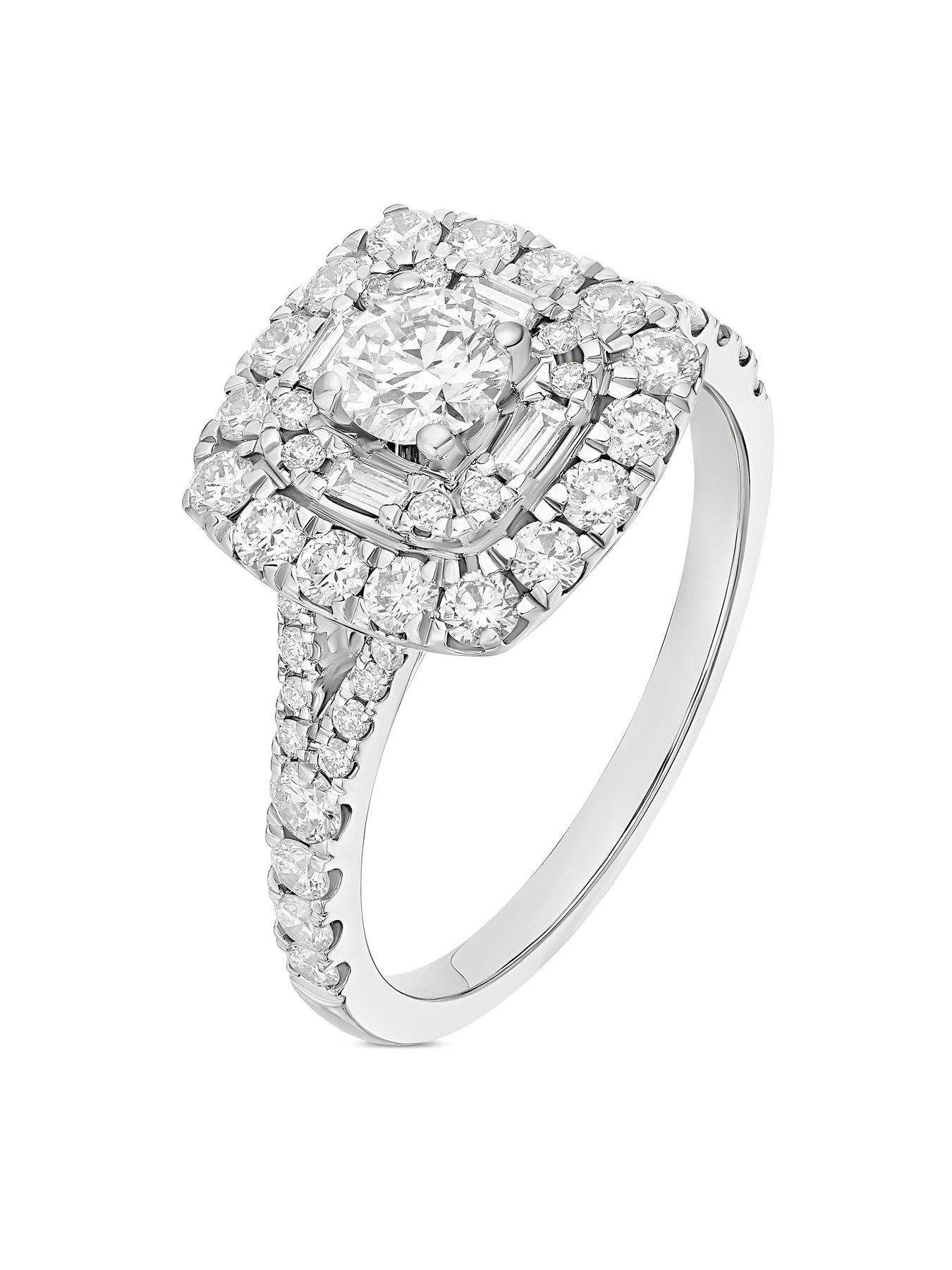  image of ernest-jones-engagement-ring-vera-wang-double-halo-cushion-shape-1ct-diamond-ring-platinum