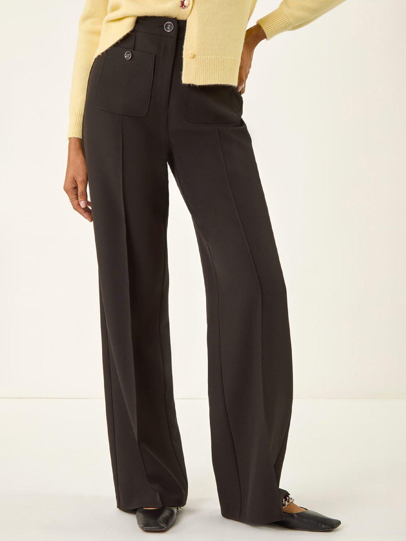 front image of roman-pocket-button-smart-trousers-black