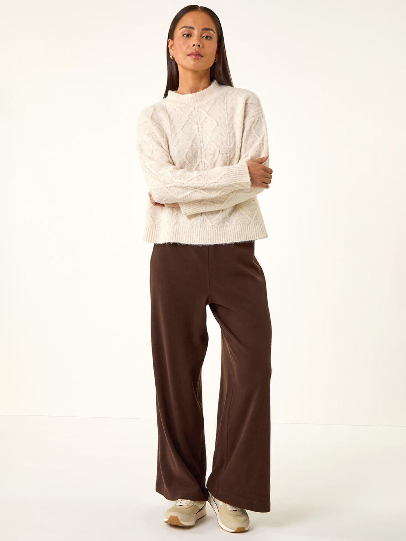 Image 3 of 5 of Roman Petite Brushed Ribbed Trouser - Chocolate