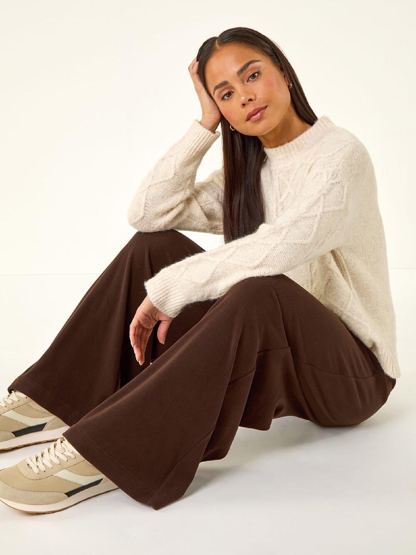 Image 5 of 5 of Roman Petite Brushed Ribbed Trouser - Chocolate