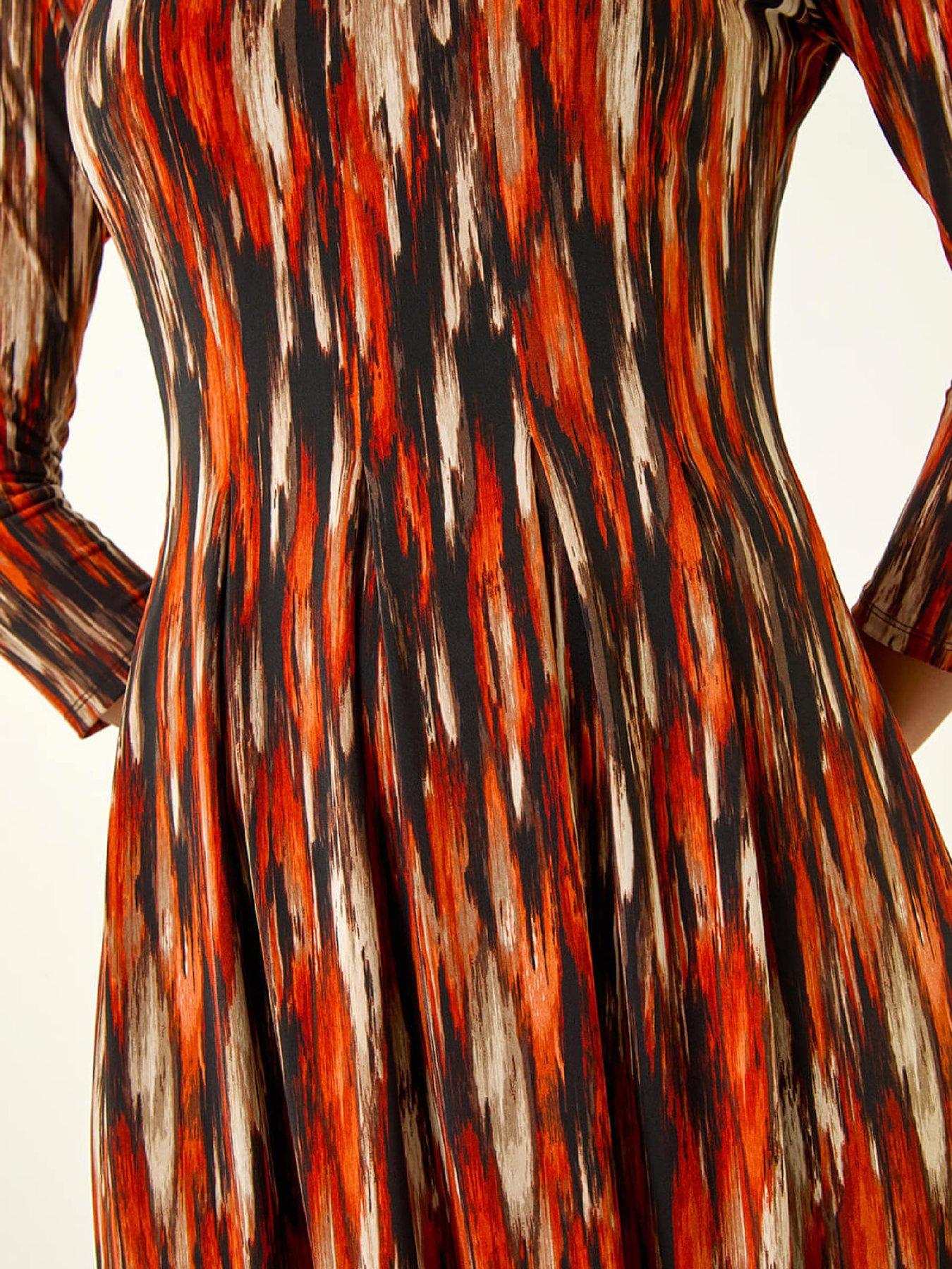 Image 4 of 5 of Roman Abstract Print Panel Stretch Dress - Orange
