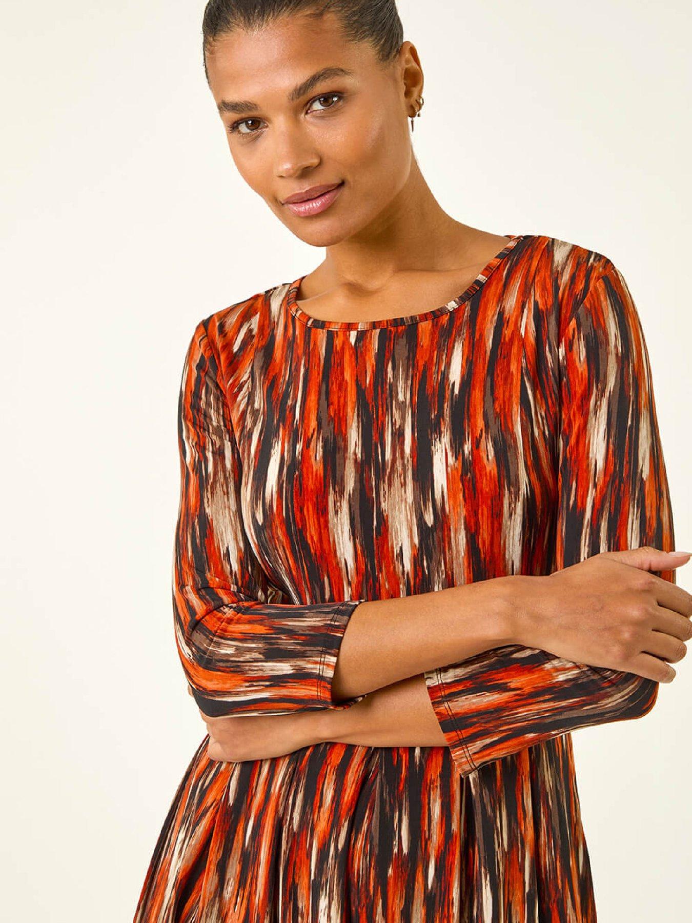 Image 5 of 5 of Roman Abstract Print Panel Stretch Dress - Orange