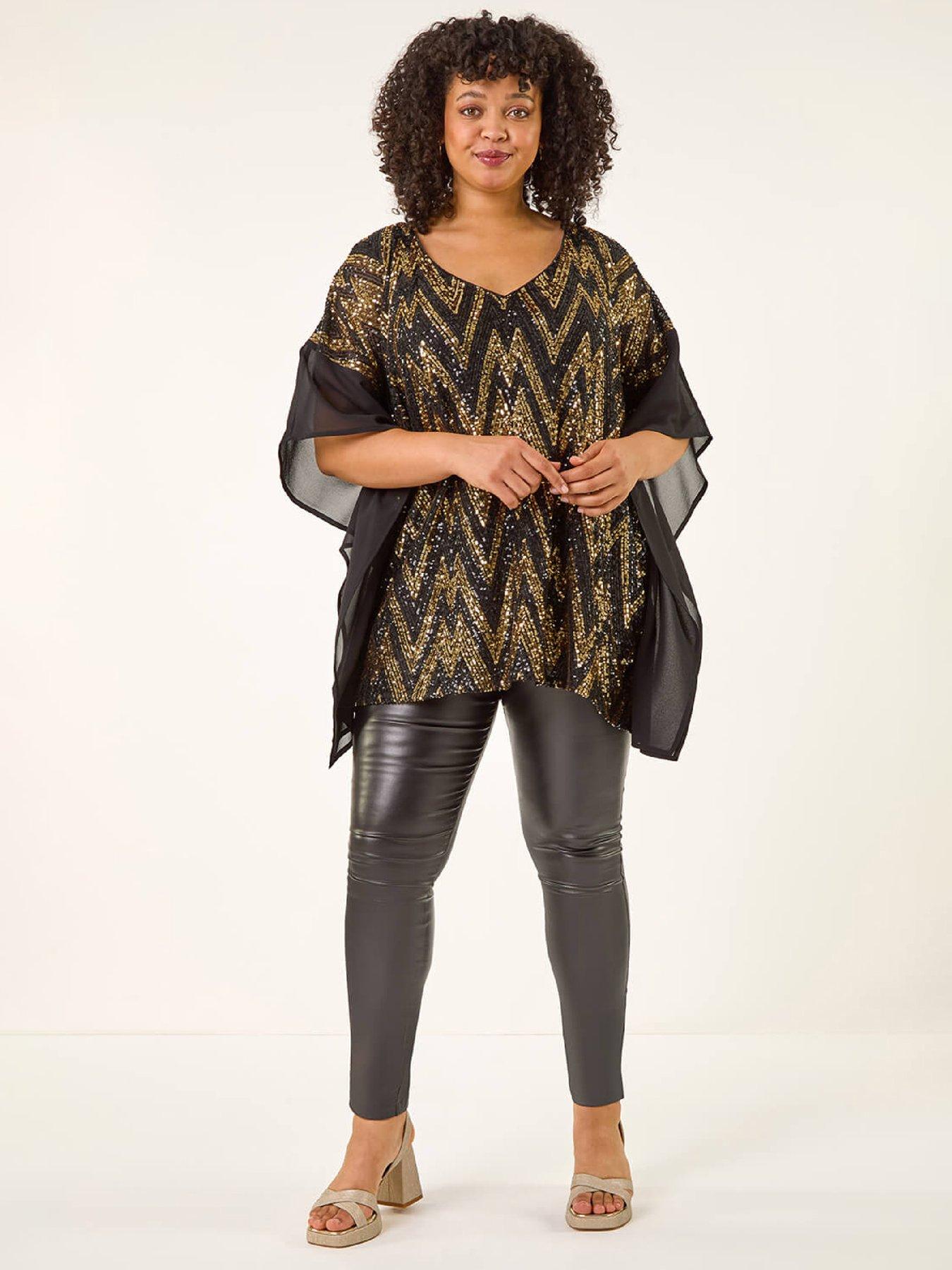 Image 3 of 5 of Roman Curve Zig Zag Sequin Overlay Top - Gold