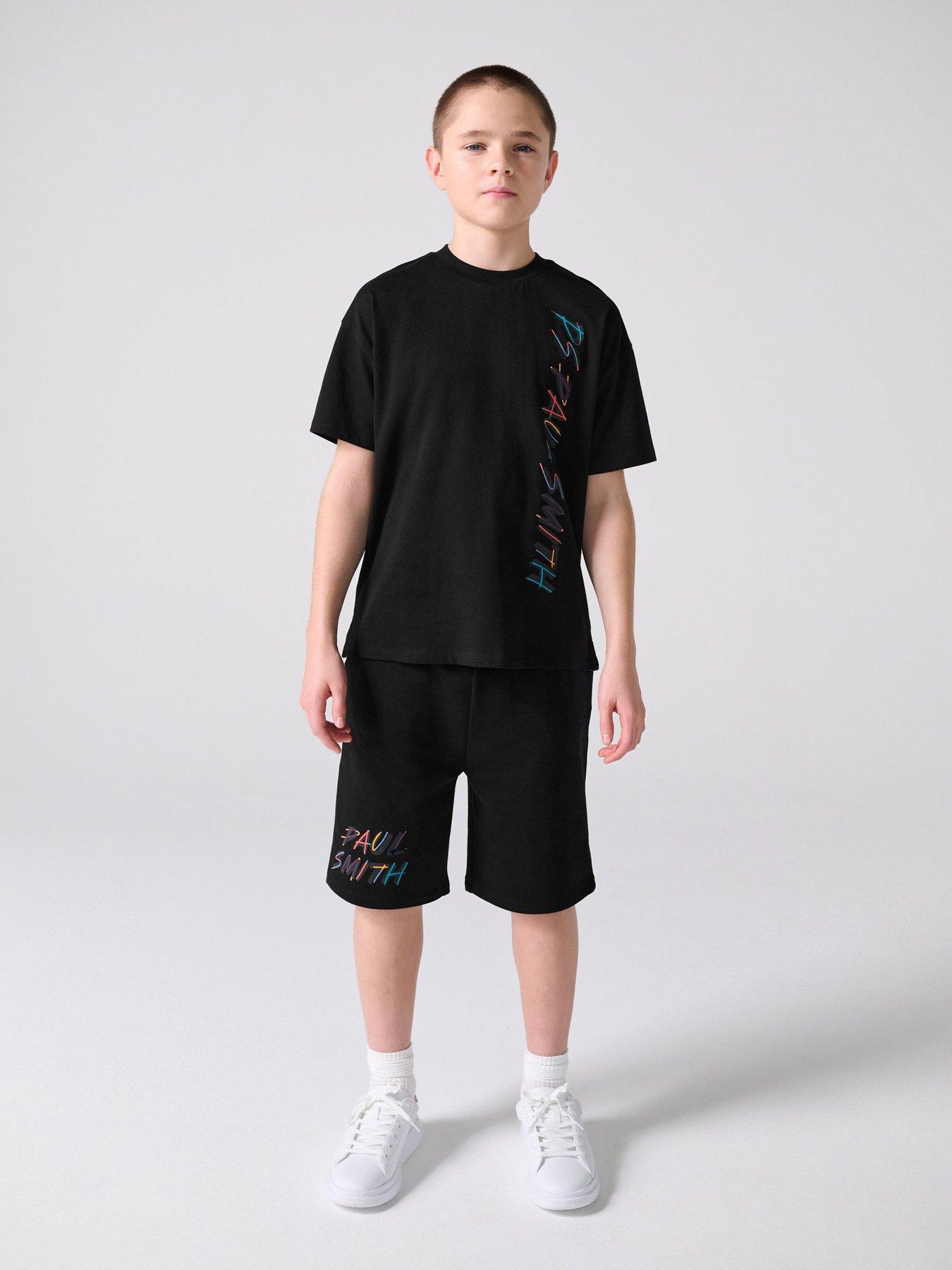 Image 1 of 7 of Paul Smith Junior Older Boys Graphic T-Shirt &amp; Shorts Set - Black