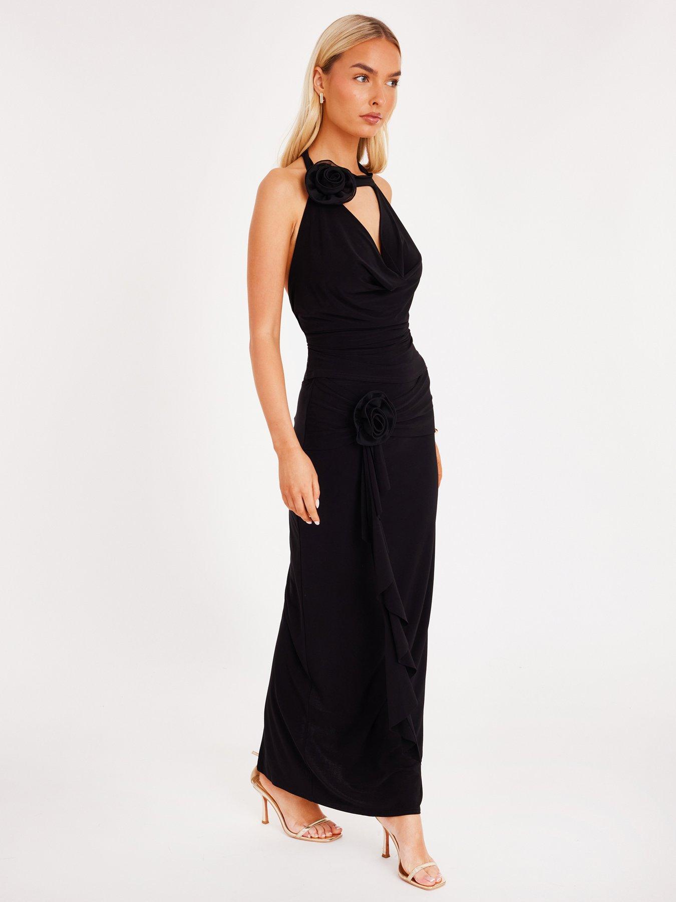 Image 3 of 6 of Quiz Black Corsage Maxi Skirt
