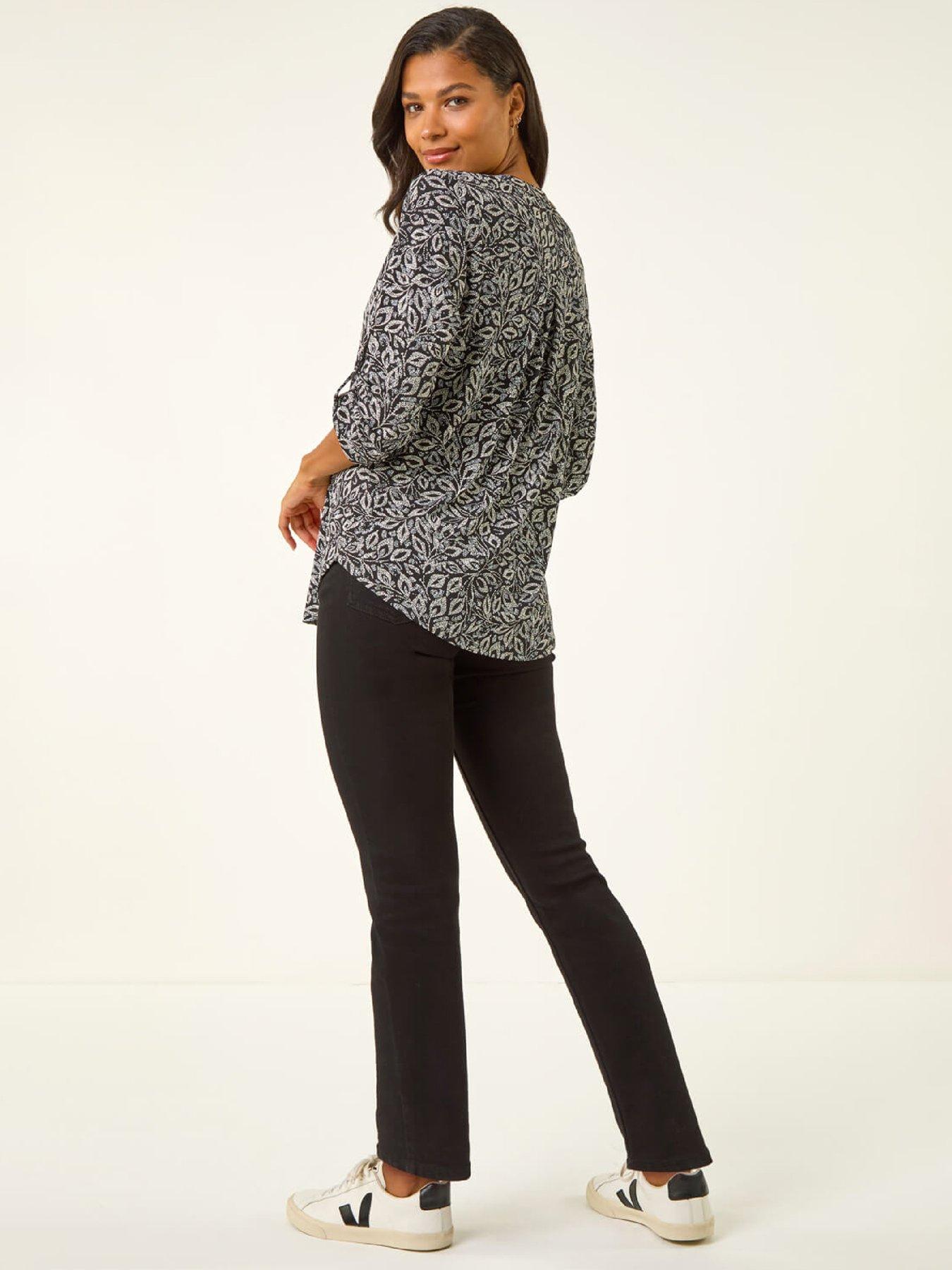 Image 2 of 5 of Roman Printed V-neck Stretch Top - Black