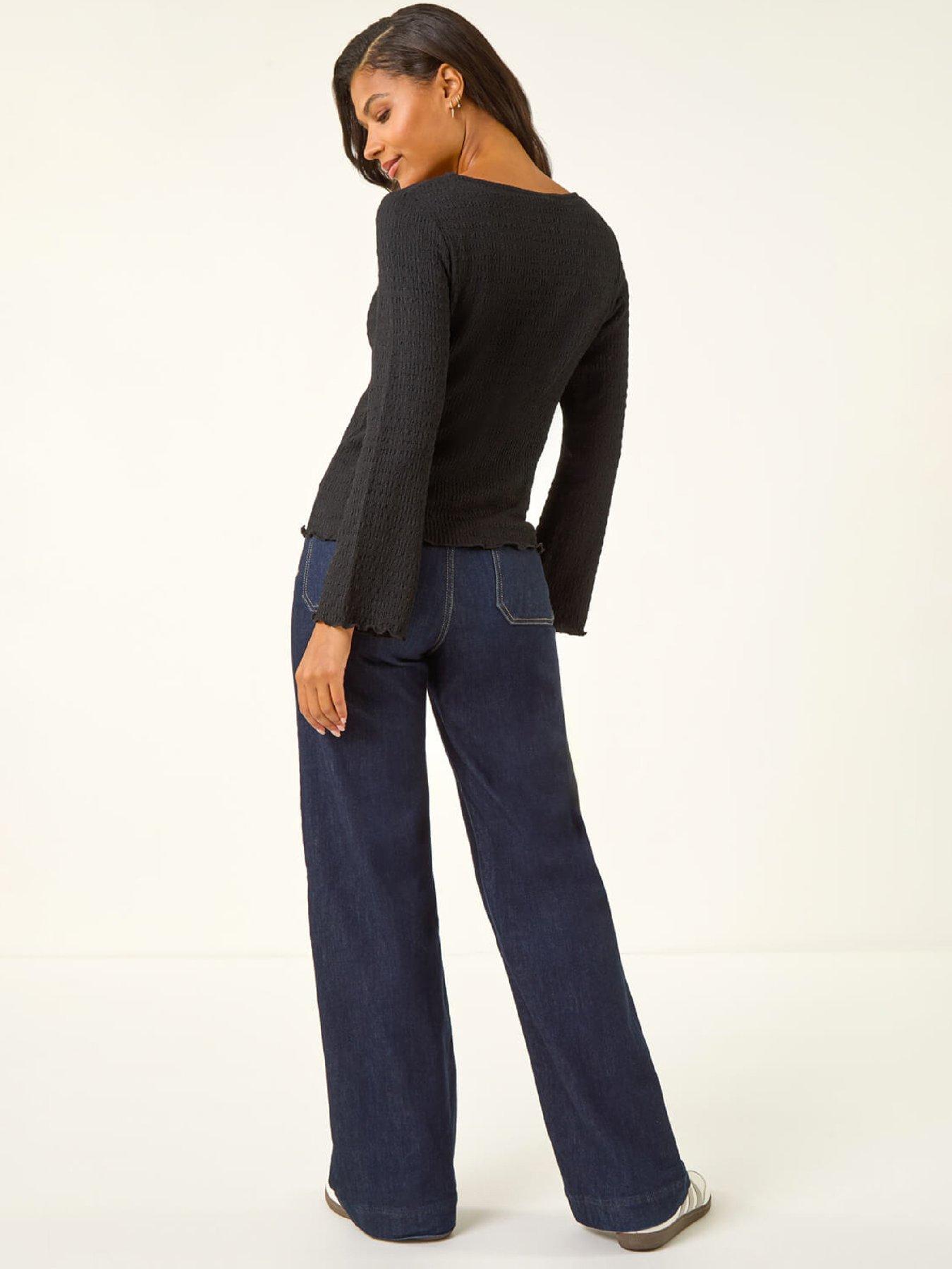 Image 2 of 5 of Roman Textured V-neck Blouse - Black