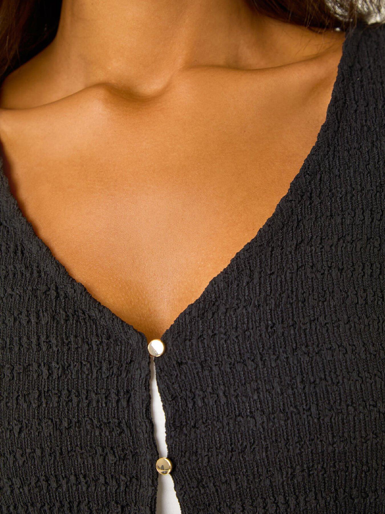 Image 4 of 5 of Roman Textured V-neck Blouse - Black