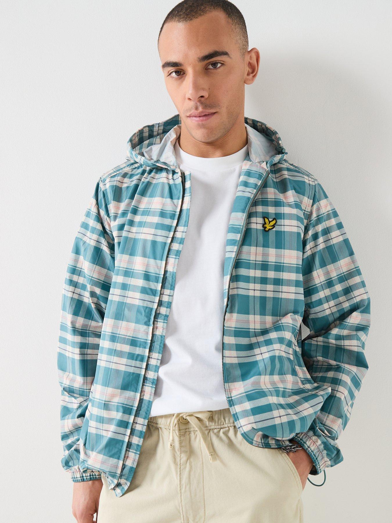  image of lyle-scott-tartan-hooded-zip-through-jacket-green