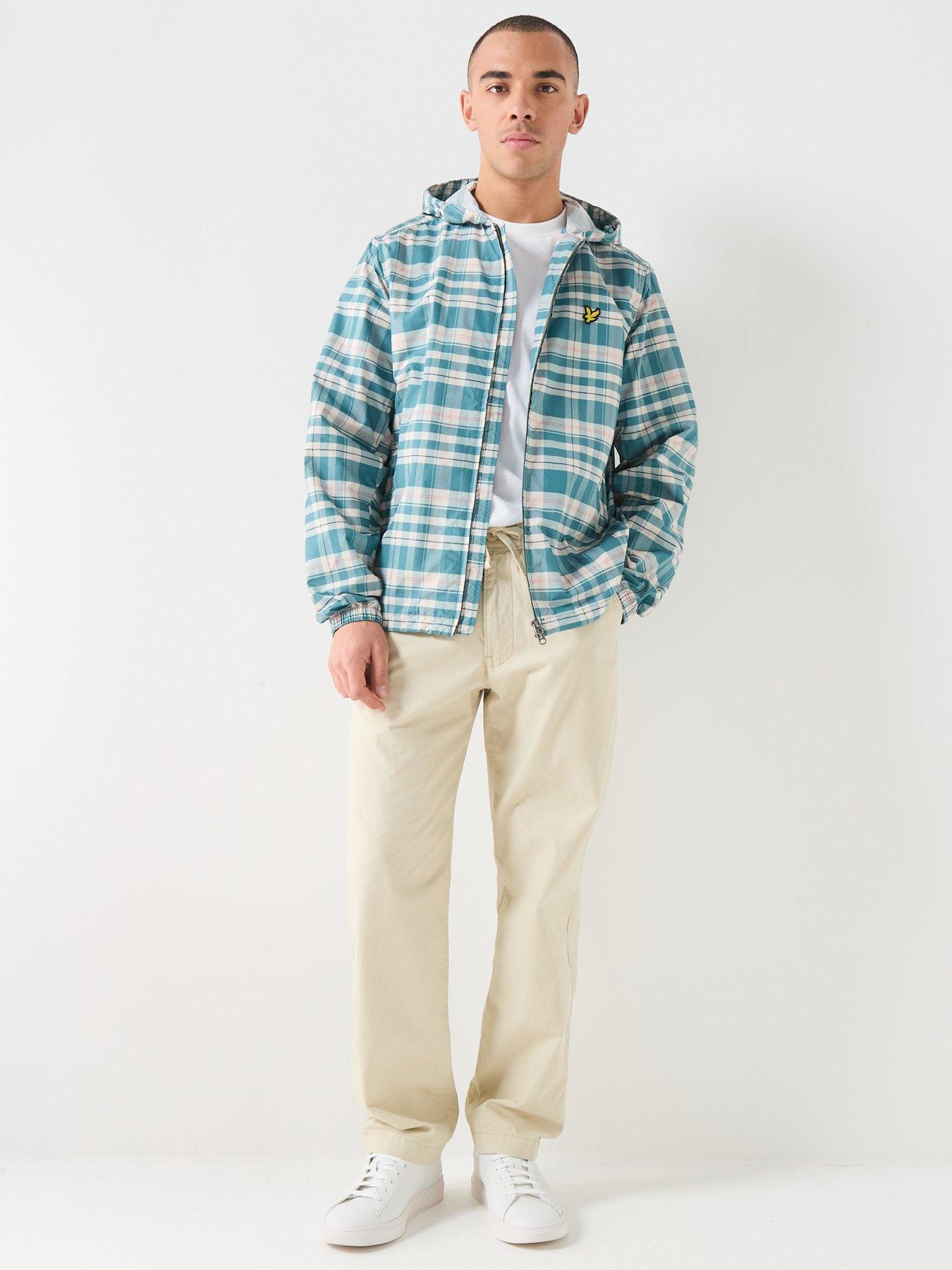  image of lyle-scott-tartan-hooded-zip-through-jacket-green