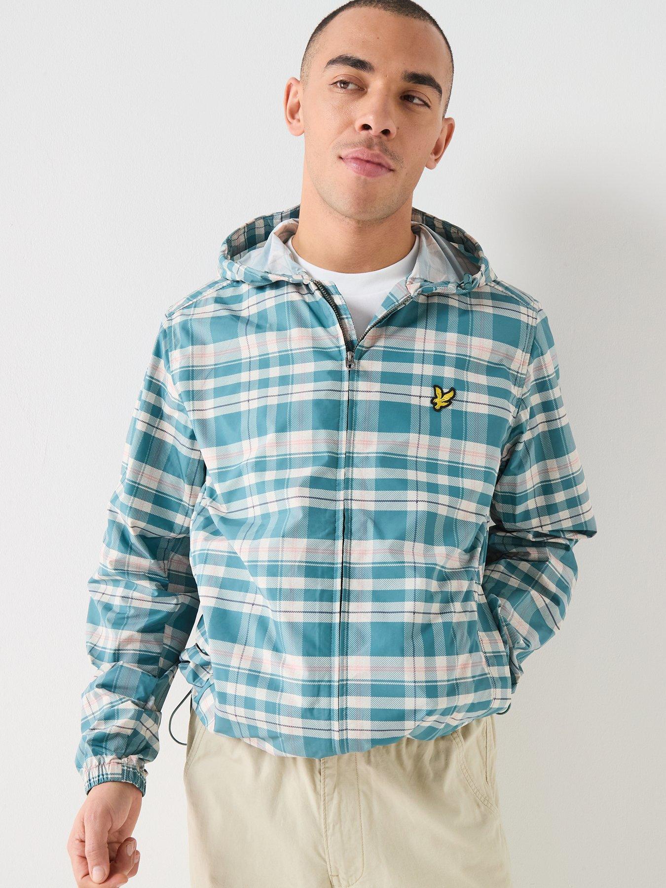  image of lyle-scott-tartan-hooded-zip-through-jacket-green
