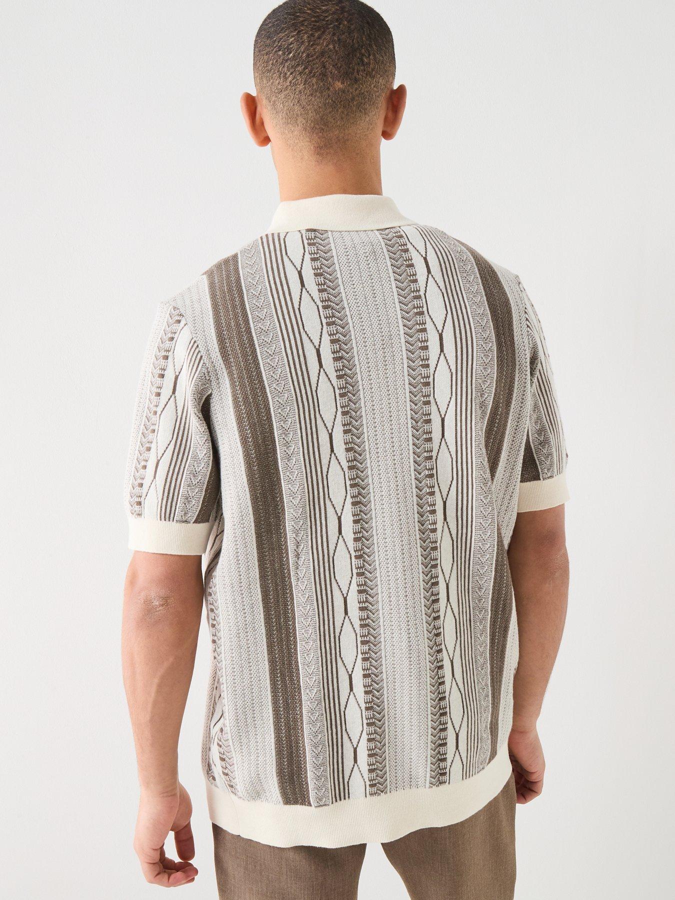 Image 2 of 5 of Lyle & Scott Brocade Jacquard Short Sleeve Knitted Shirt - Beige