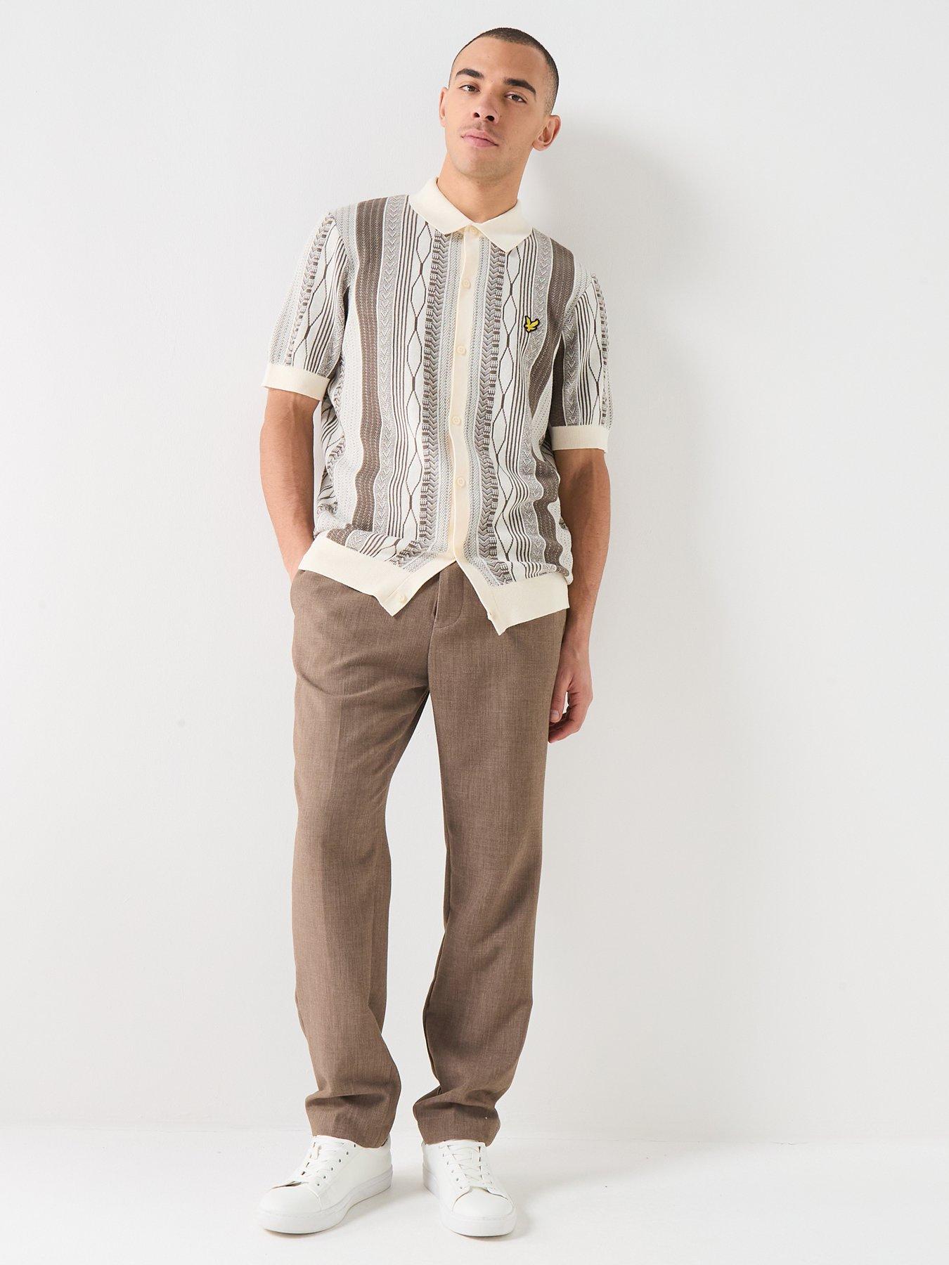 Image 3 of 5 of Lyle & Scott Brocade Jacquard Short Sleeve Knitted Shirt - Beige