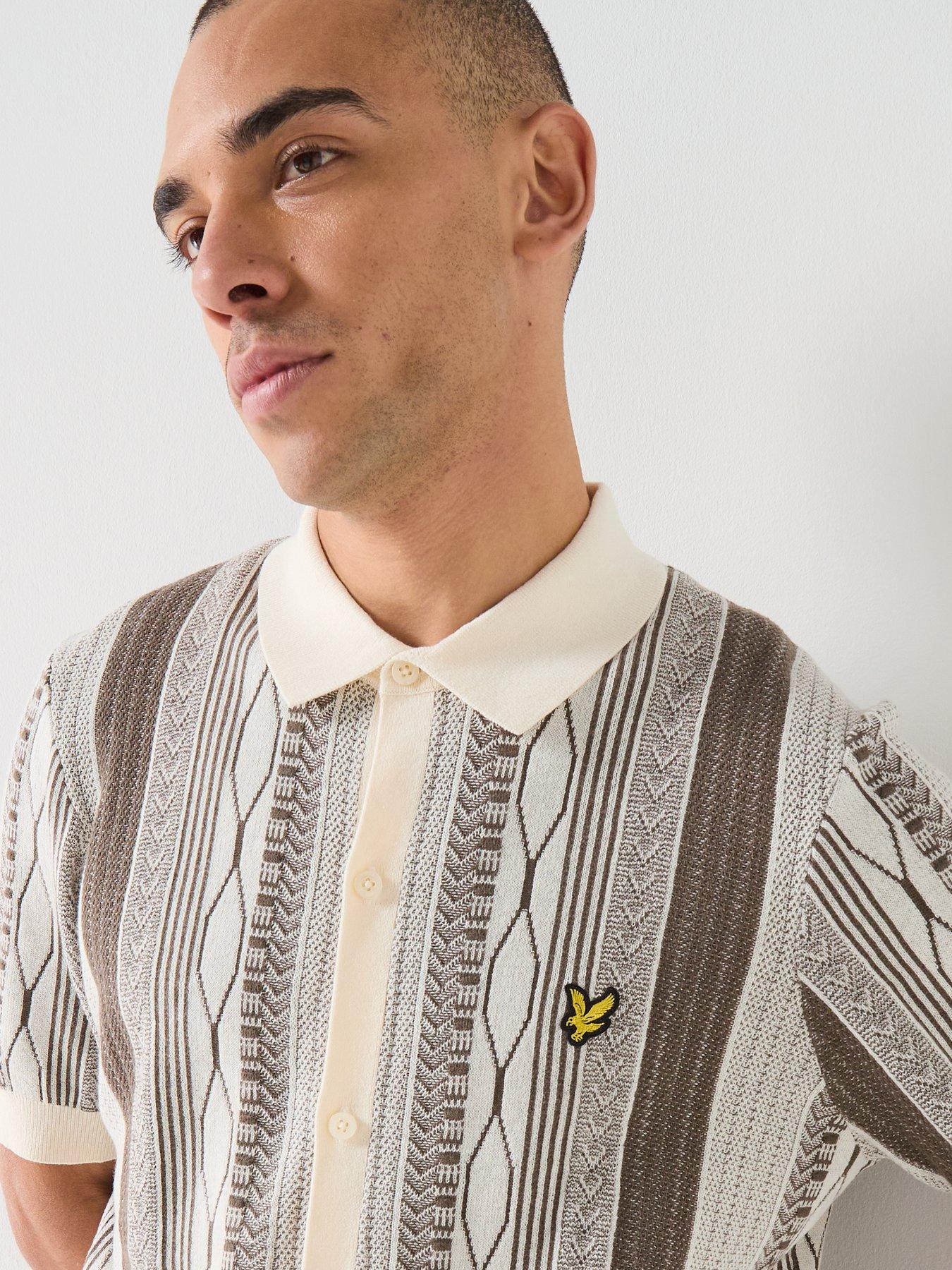 Image 4 of 5 of Lyle & Scott Brocade Jacquard Short Sleeve Knitted Shirt - Beige
