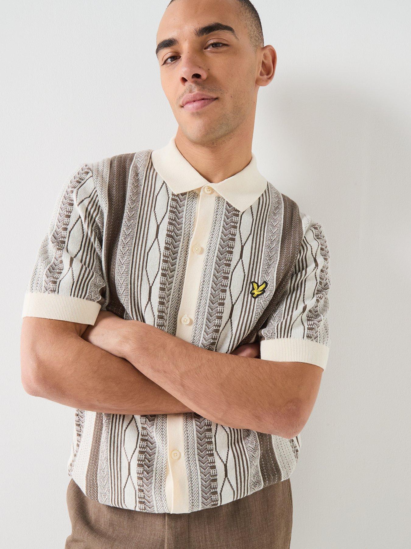 Lyle & Scott Brocade Jacquard Short Sleeve Knitted Shirt - Beige
