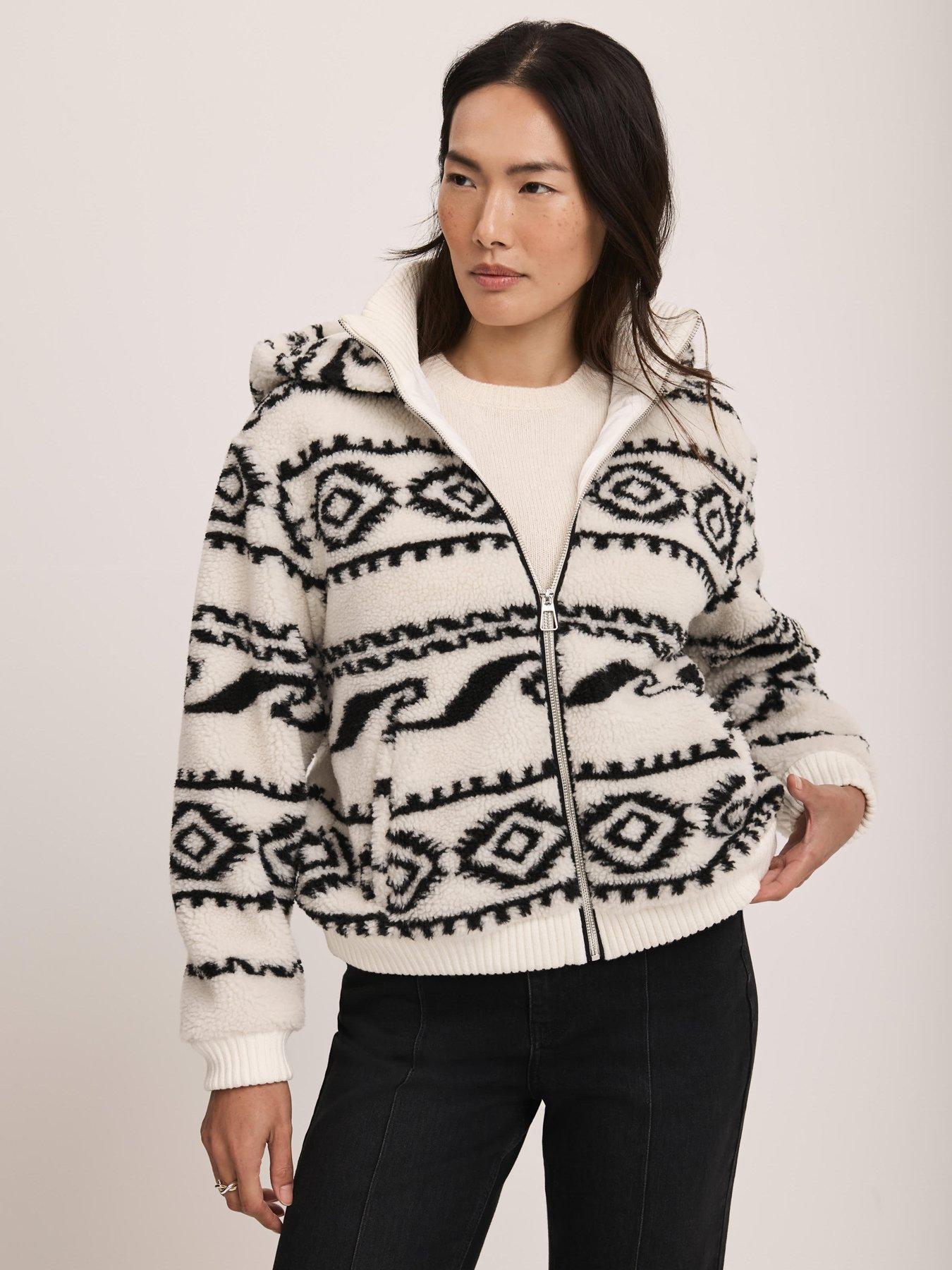 Image 3 of 6 of Mint Velvet Cream Pattern Borg Jacket - White