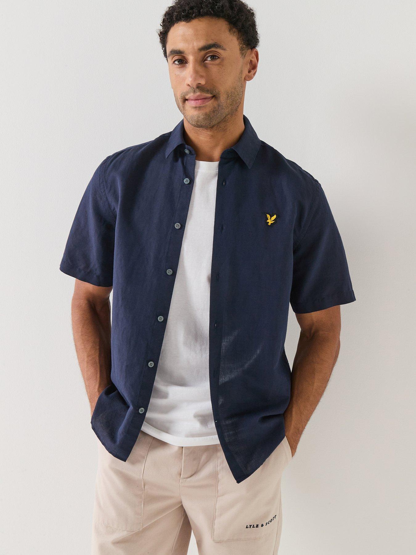 Lyle & Scott Short Sleeve Linen Blend Shirt - Navy