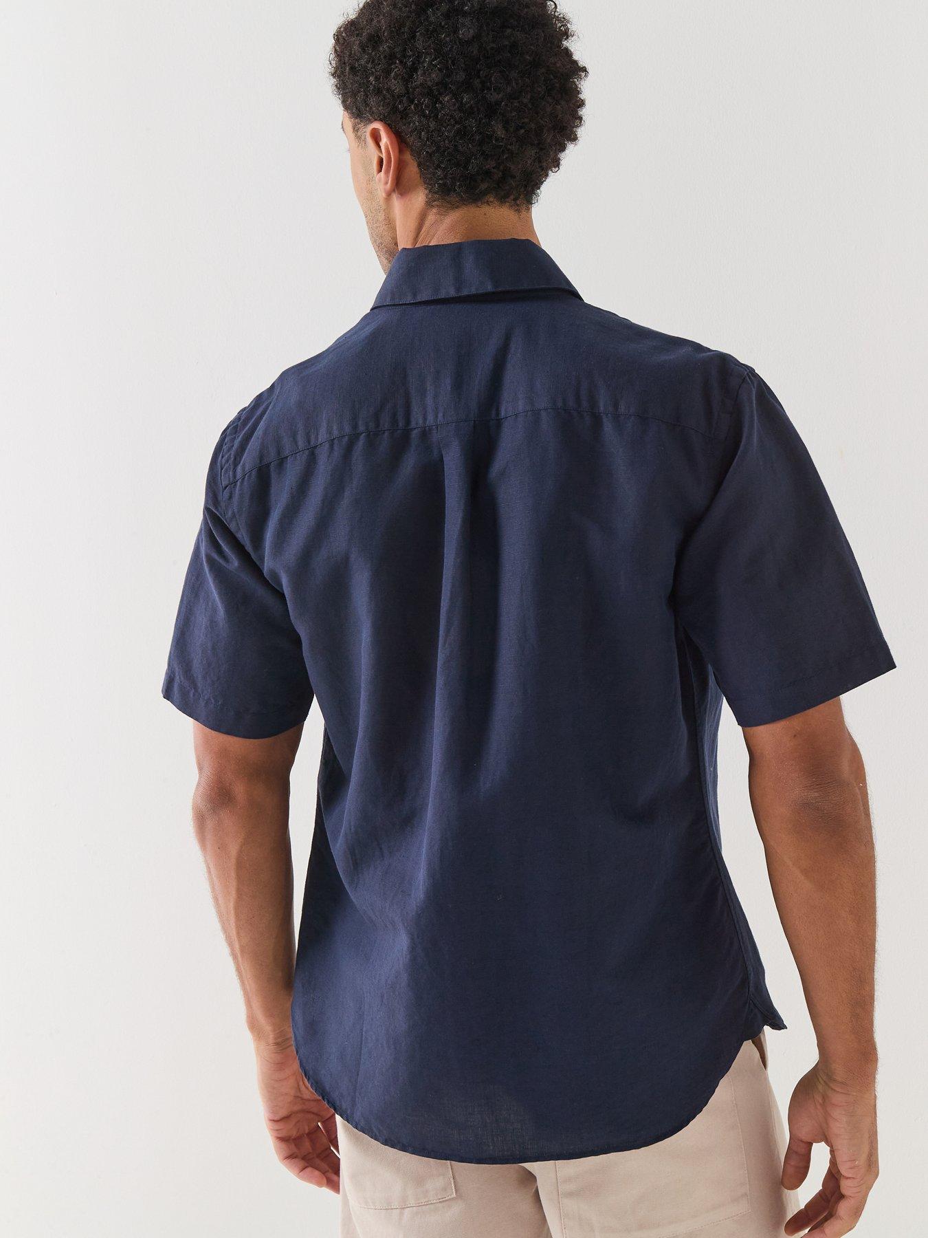 Image 2 of 6 of Lyle & Scott Short Sleeve Linen Blend Shirt - Navy