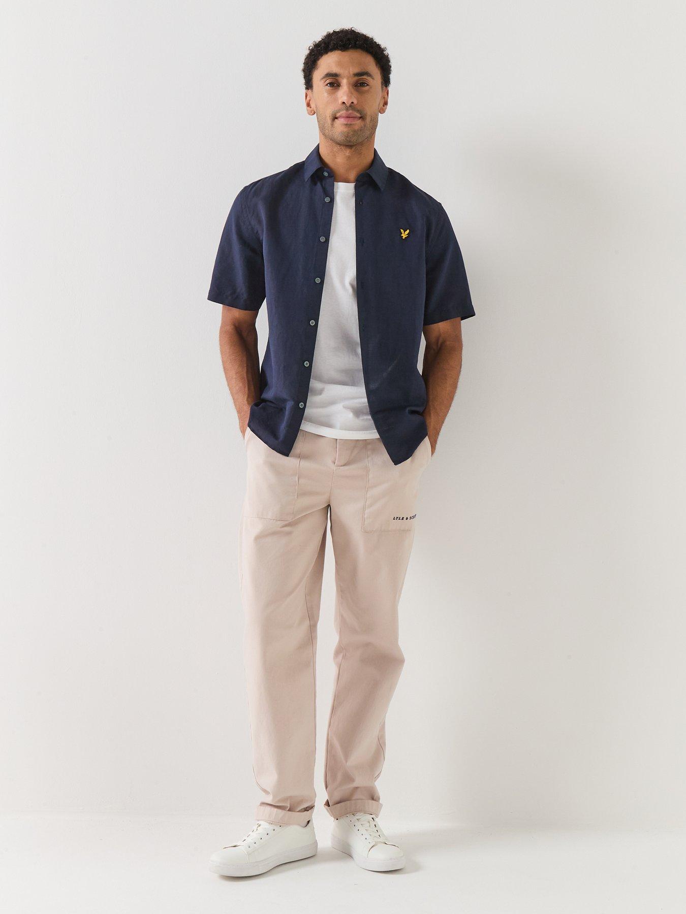 Image 3 of 6 of Lyle & Scott Short Sleeve Linen Blend Shirt - Navy