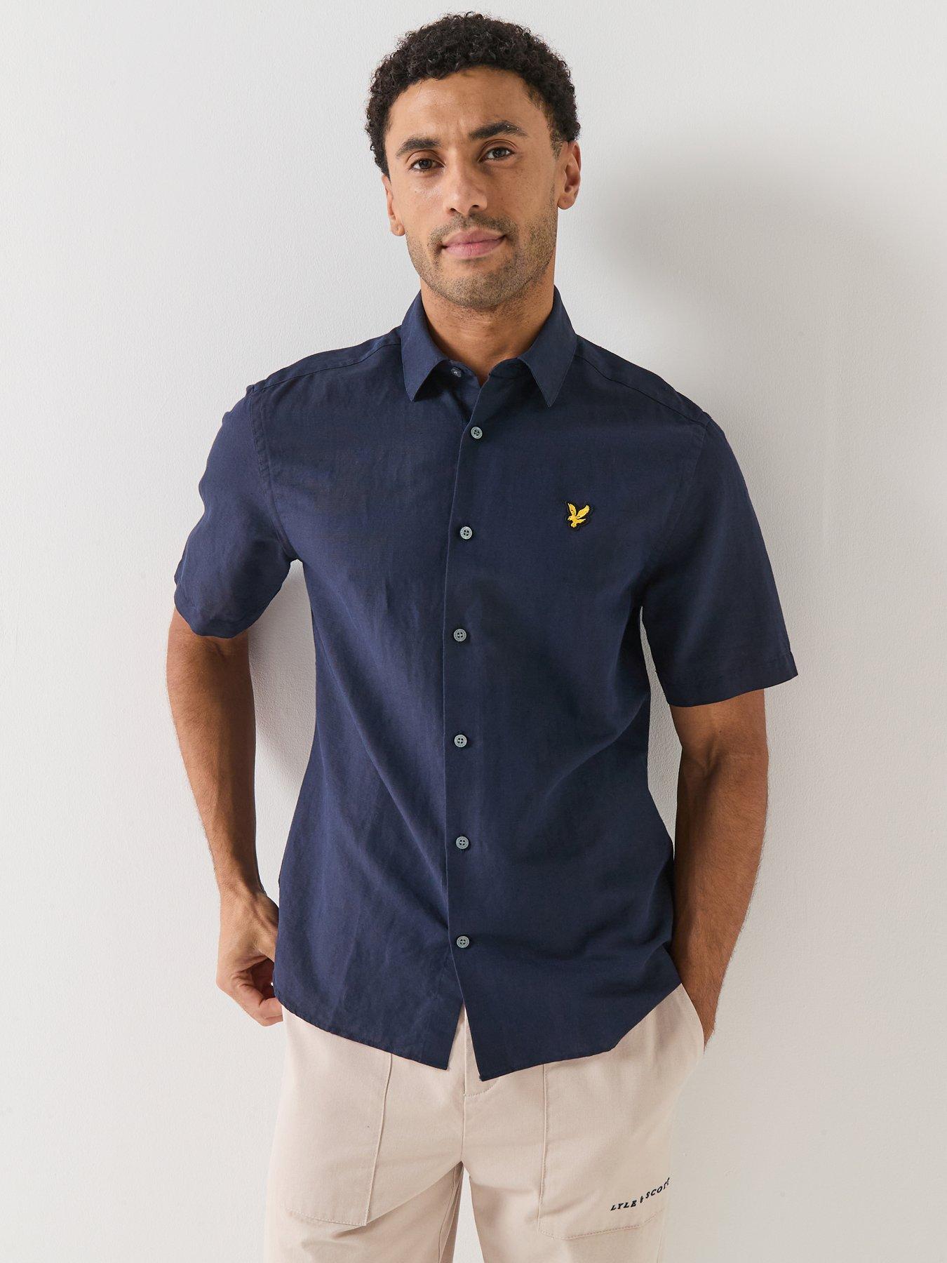 Image 4 of 6 of Lyle & Scott Short Sleeve Linen Blend Shirt - Navy