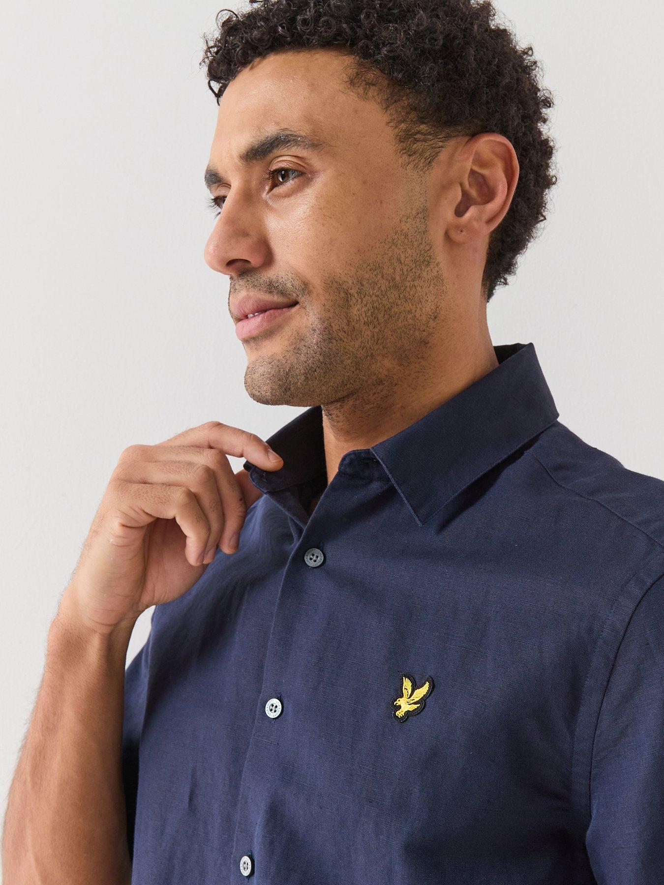 Image 5 of 6 of Lyle & Scott Short Sleeve Linen Blend Shirt - Navy